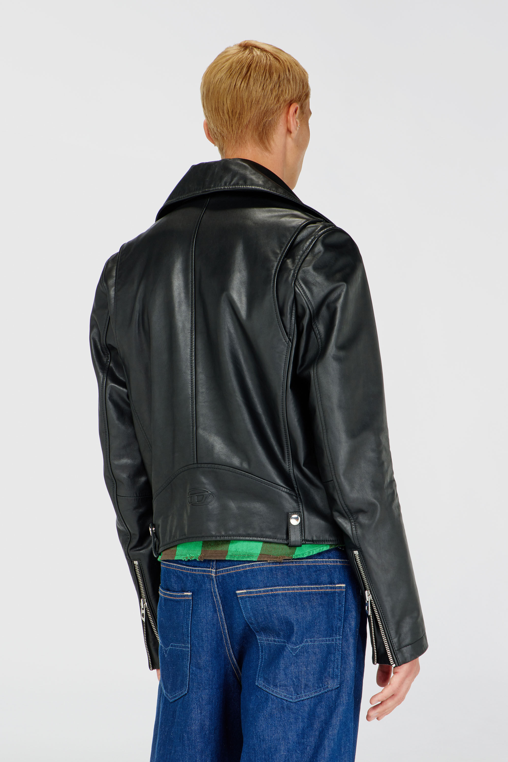 Men's Biker jacket in waxed leather | Black | Diesel TR