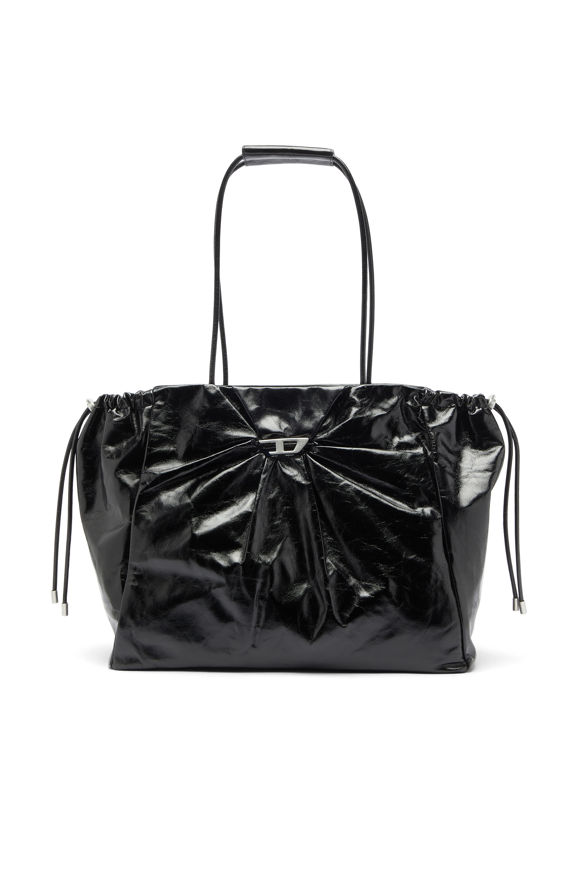 Diesel - SCRUNCH-D TOTE E/W, Woman's Scrunch-D - Tote bag in shiny wrinkled leather in Black - 1