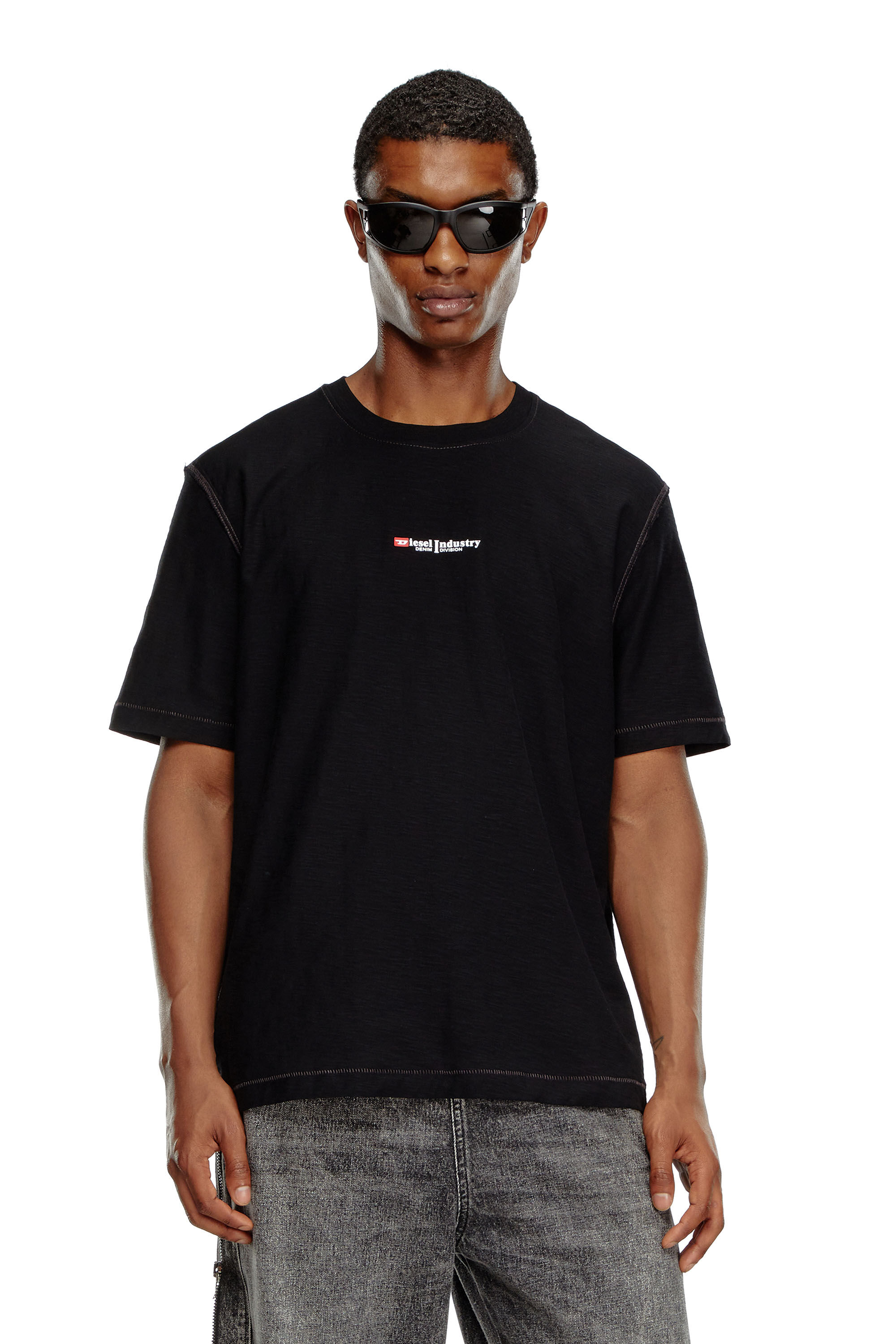 Men's Slub jersey T-shirt with Diesel print | Black | Diesel Men's Slub jersey T-shirt with Diesel print | Black | Diesel