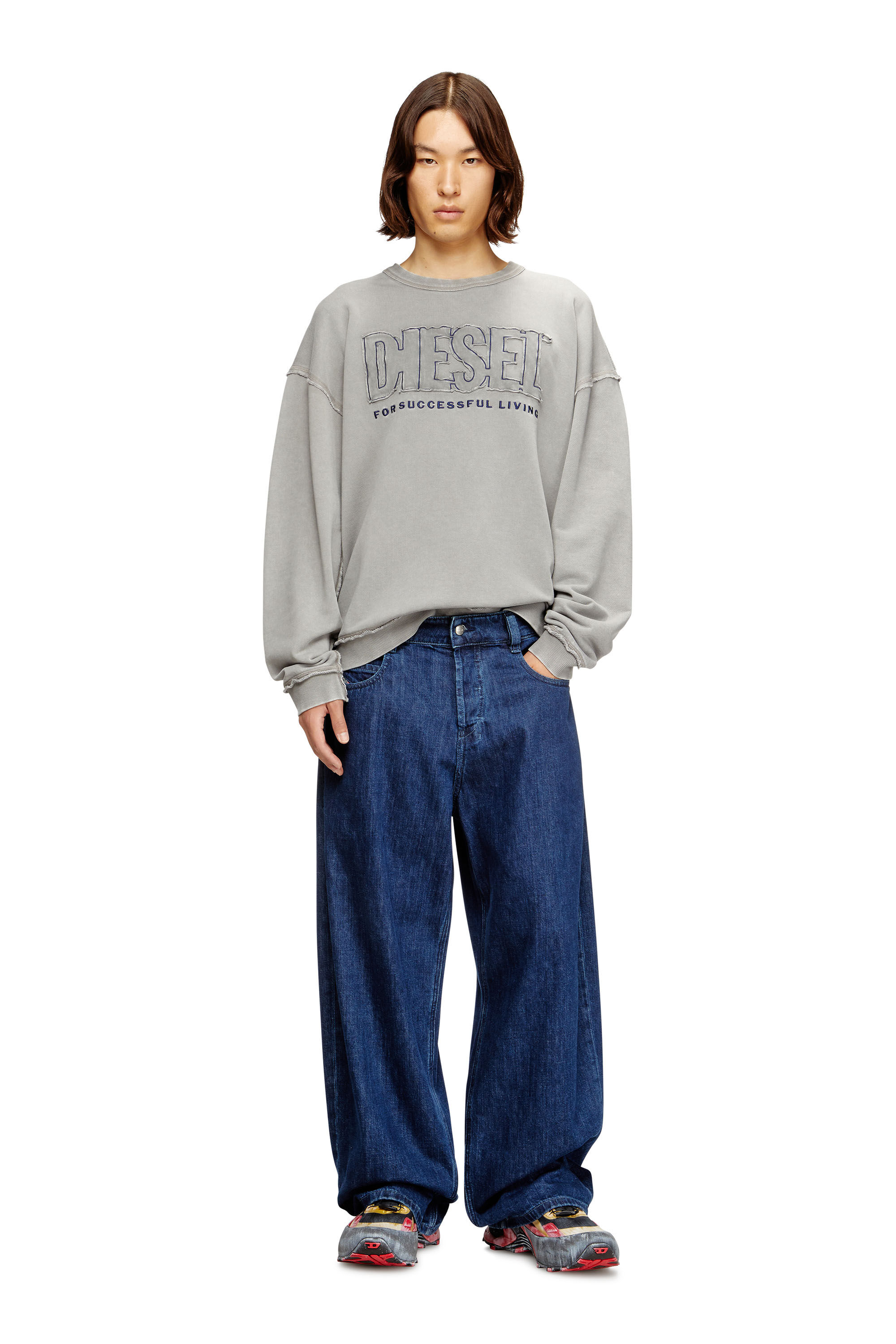 Men's Cotton sweatshirt with appliqué logo | Grey | Diesel TR