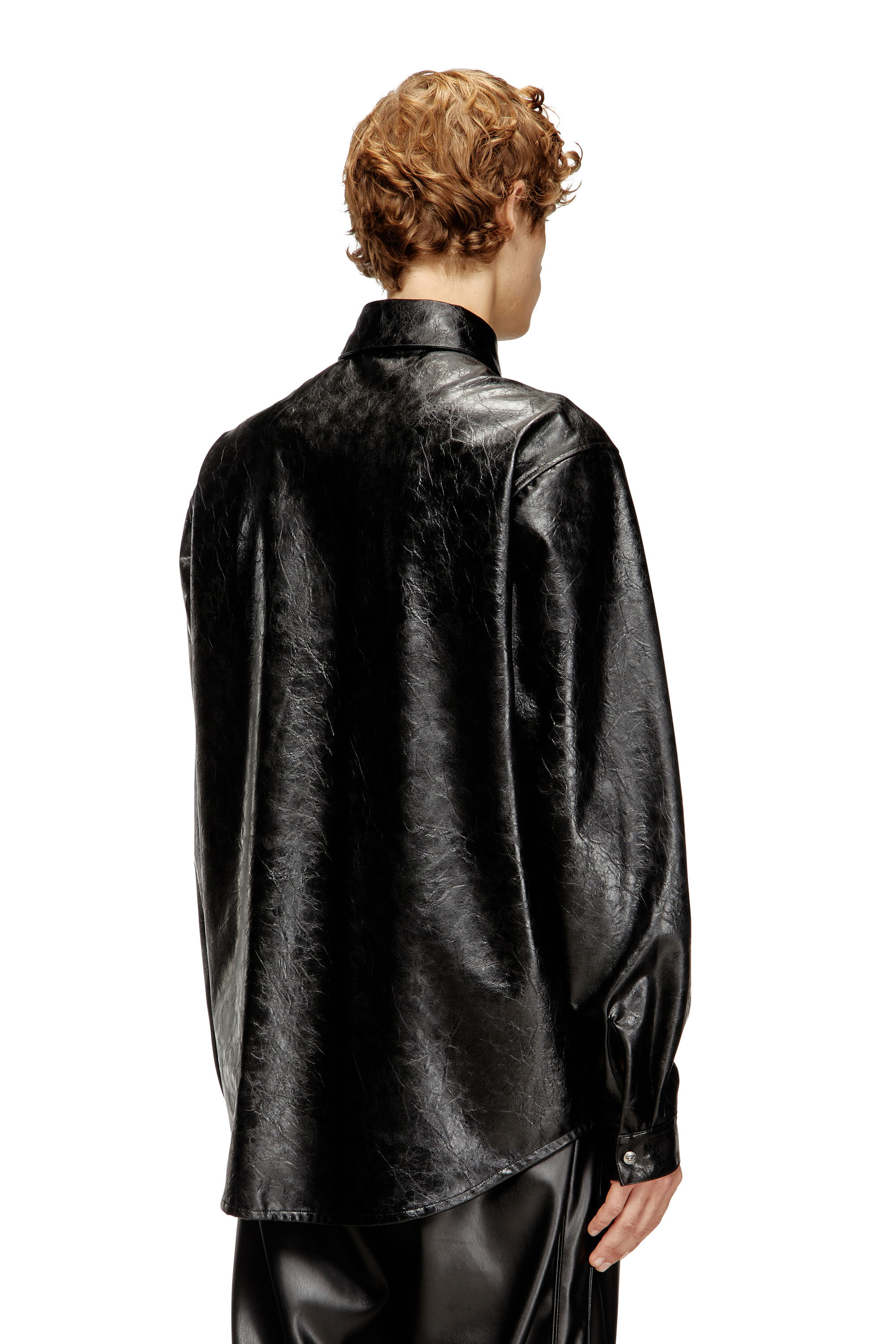 Men's Textured shirt with branded buttons | Black | Diesel