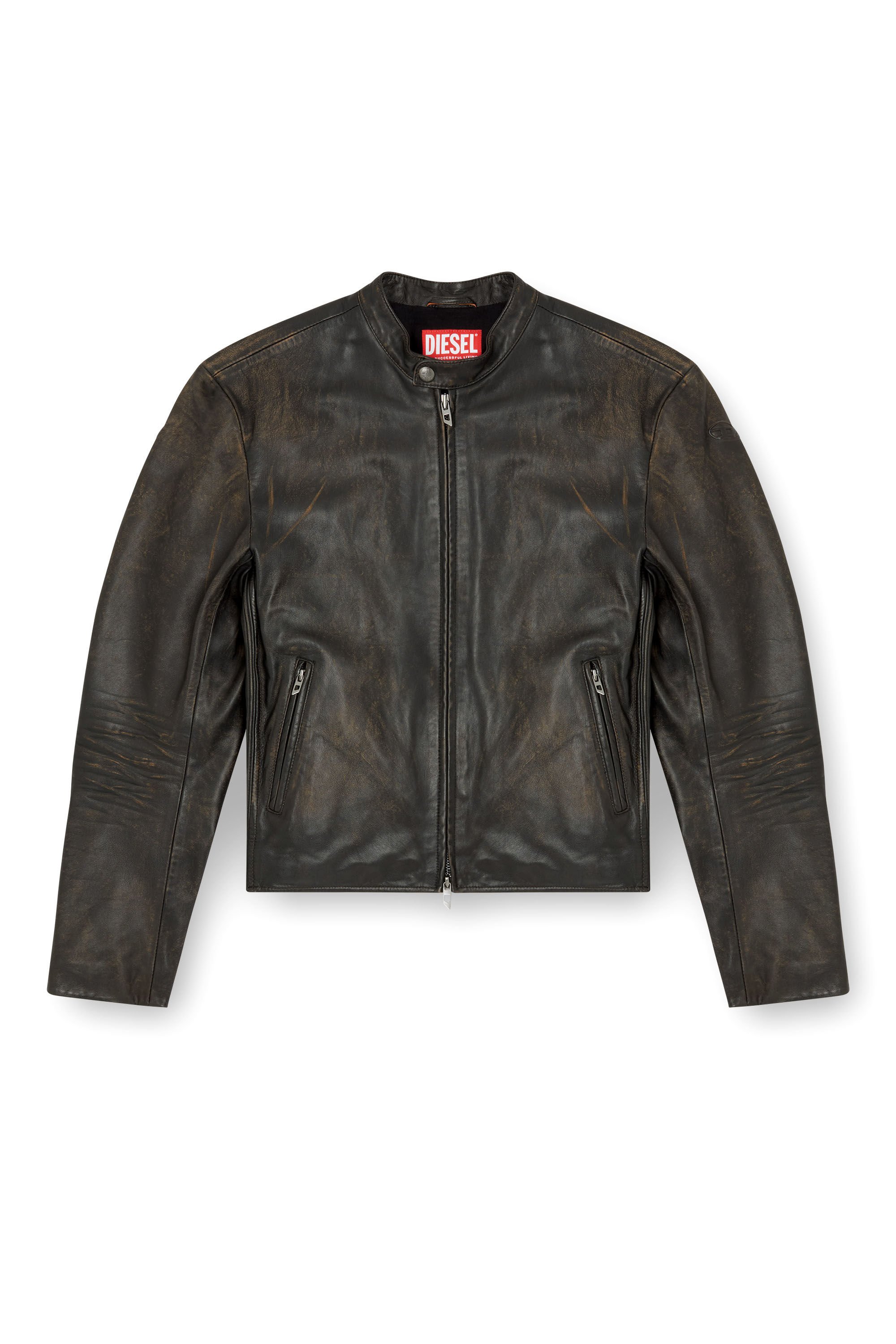 Men's Distressed leather biker jacket | Brown | Diesel