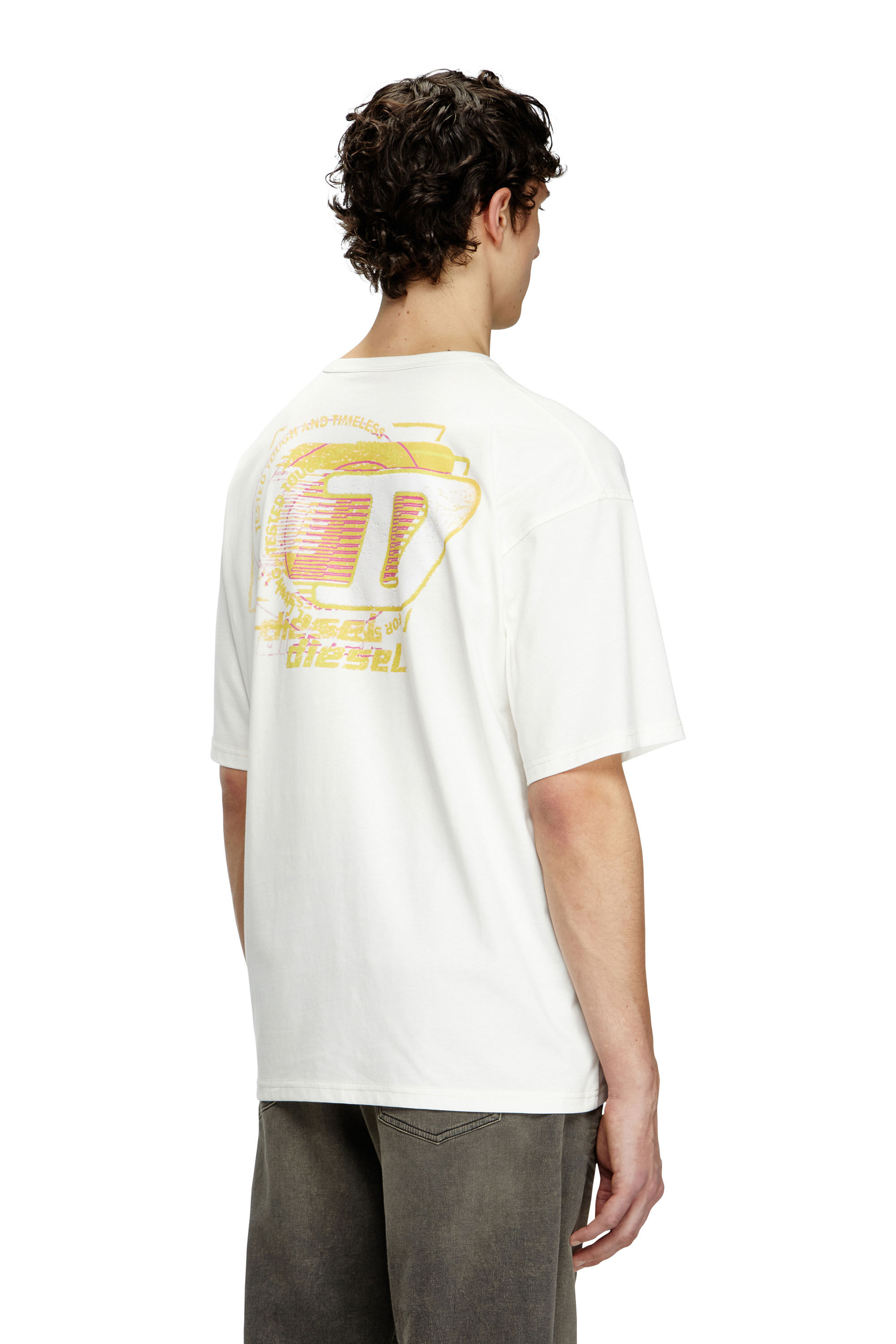 1-3日着/追跡【即発】DIESEL ディーゼル ロゴ Tシャツ Men's T-shirt with flocked logo graphics | White | Diesel