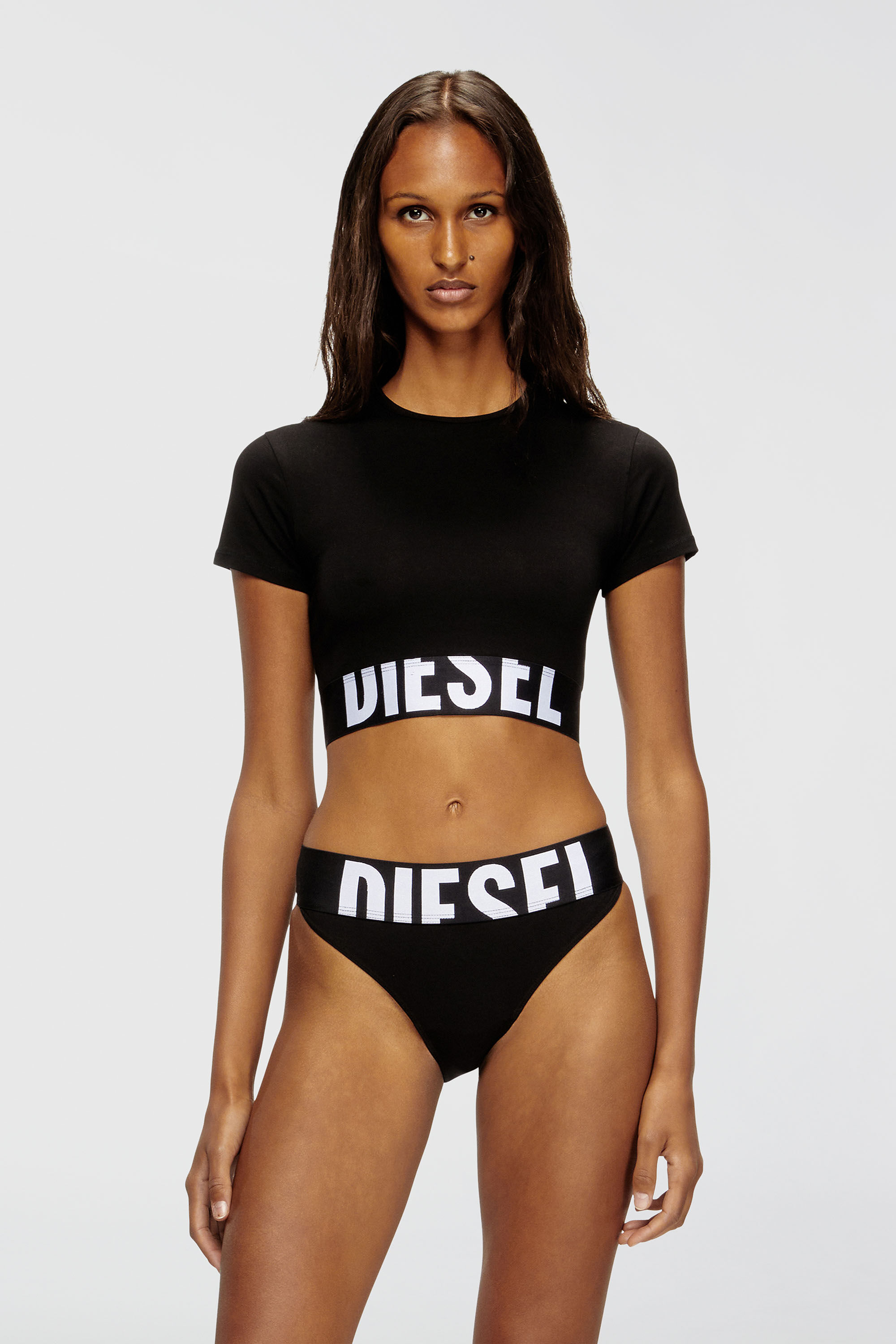DIESEL ロゴ クロップ トップス Women's Sporty cropped top with logo band | Black | Diesel {{Country}}