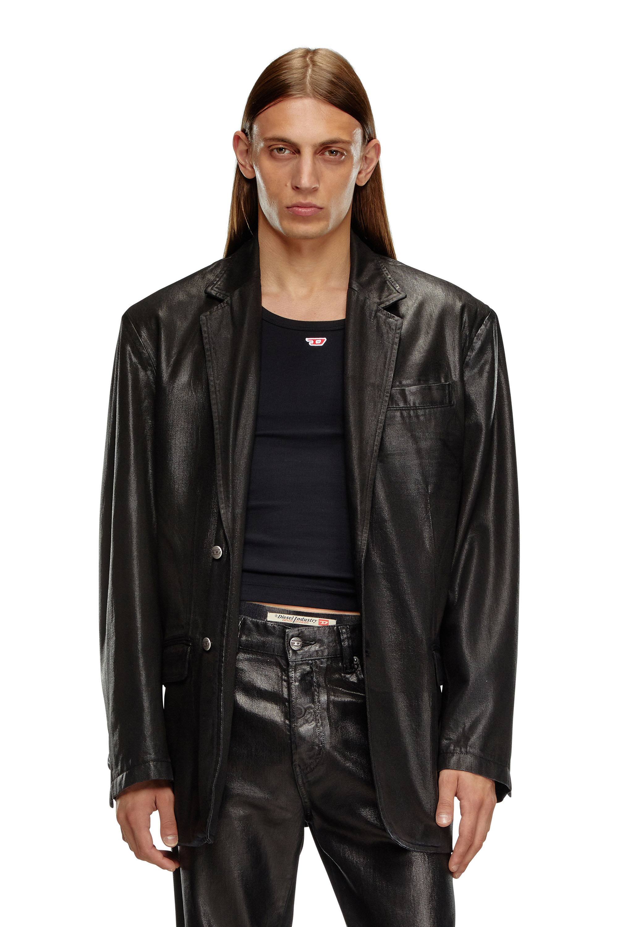 Women's Blazer in coated tailoring denim | Black | Diesel Women's Blazer in coated tailoring denim | Black | Diesel