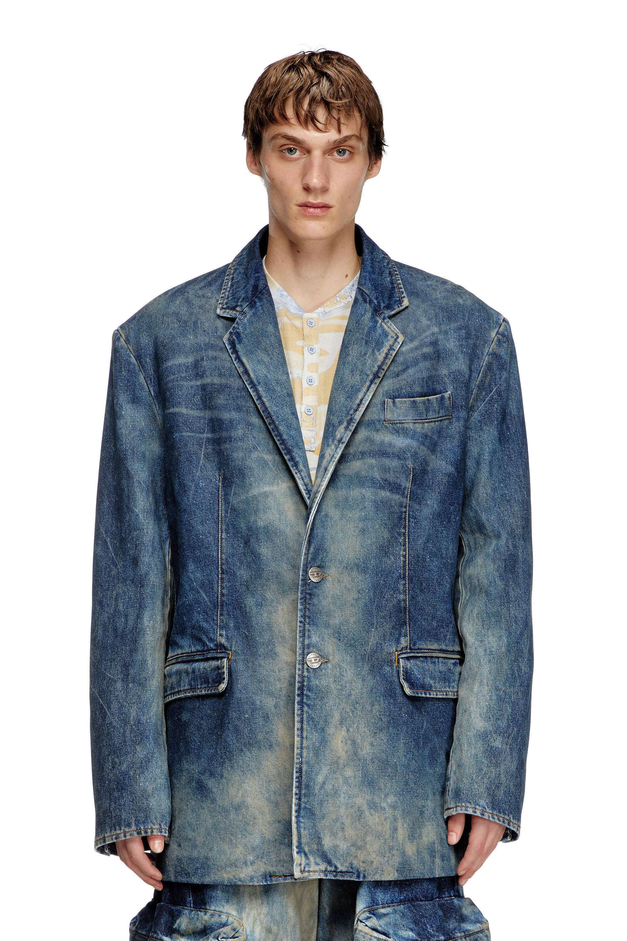 Women's Blazer in hand-treated dirty denim | Blue | Diesel