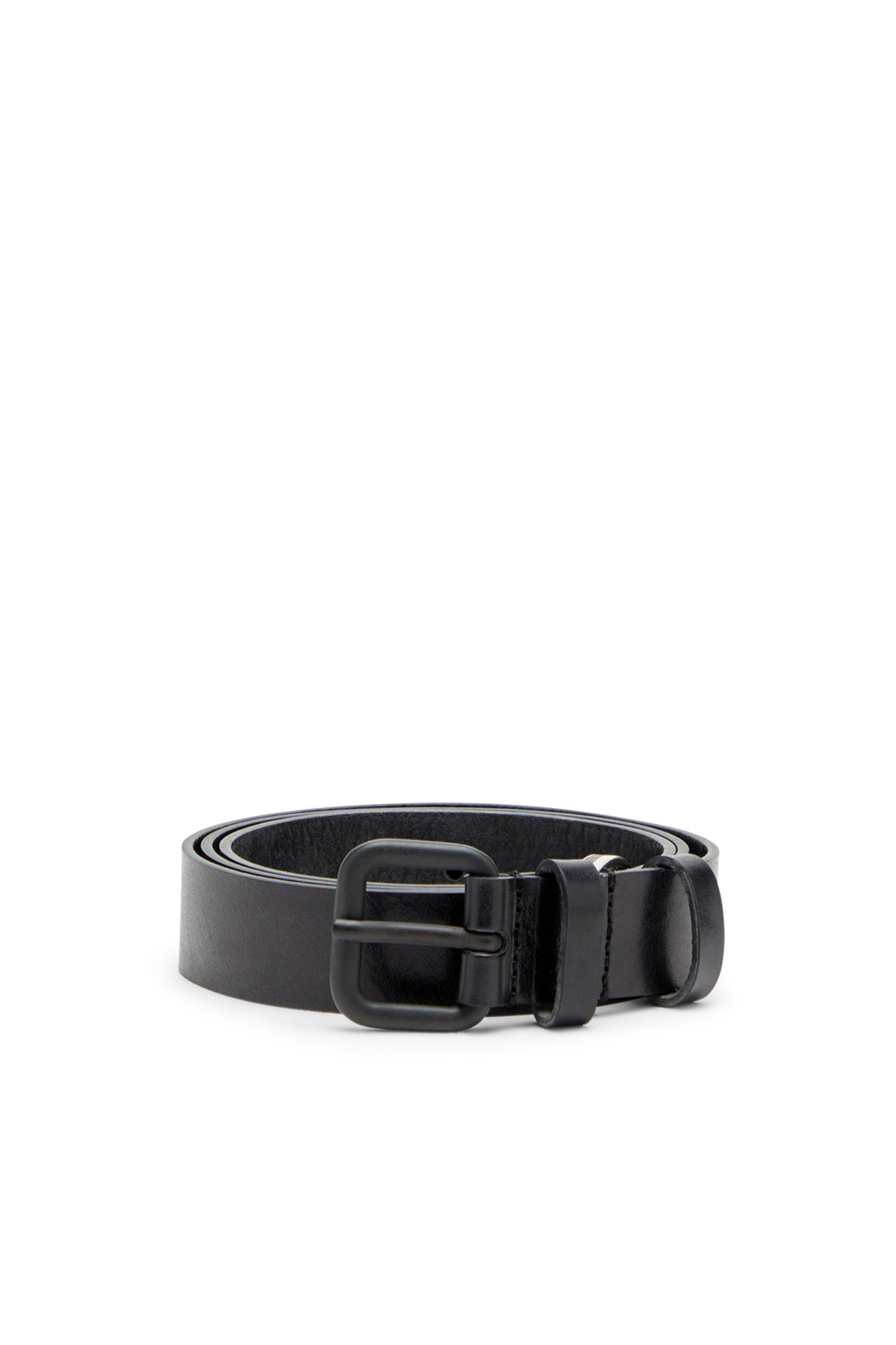B-INLAY: Leather belt with metal oval D logo | Diesel