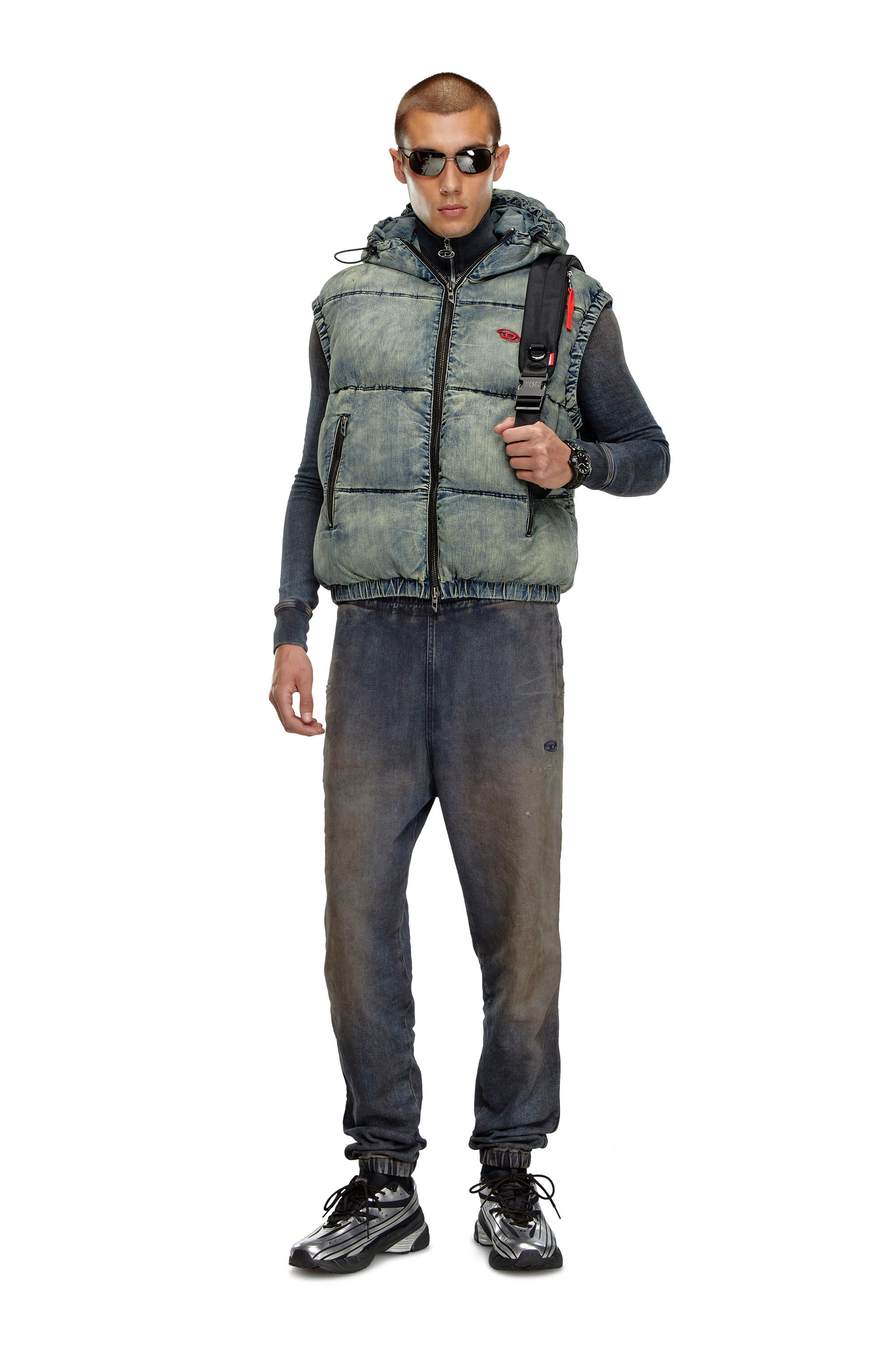 Men's Padded vest in faded denim | Blue | Diesel Men's Padded vest in faded denim | Blue | Diesel