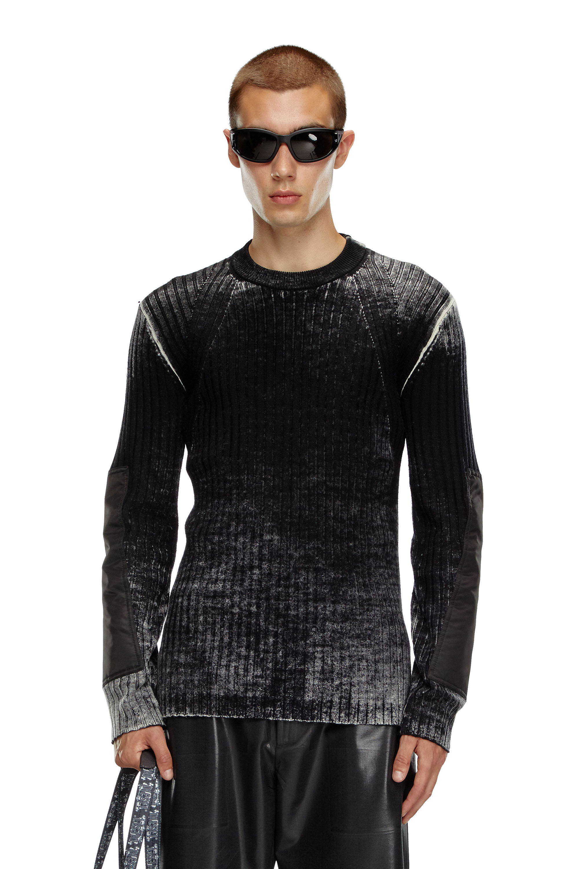 Men s Wool jumper with elbow patches Black Diesel
