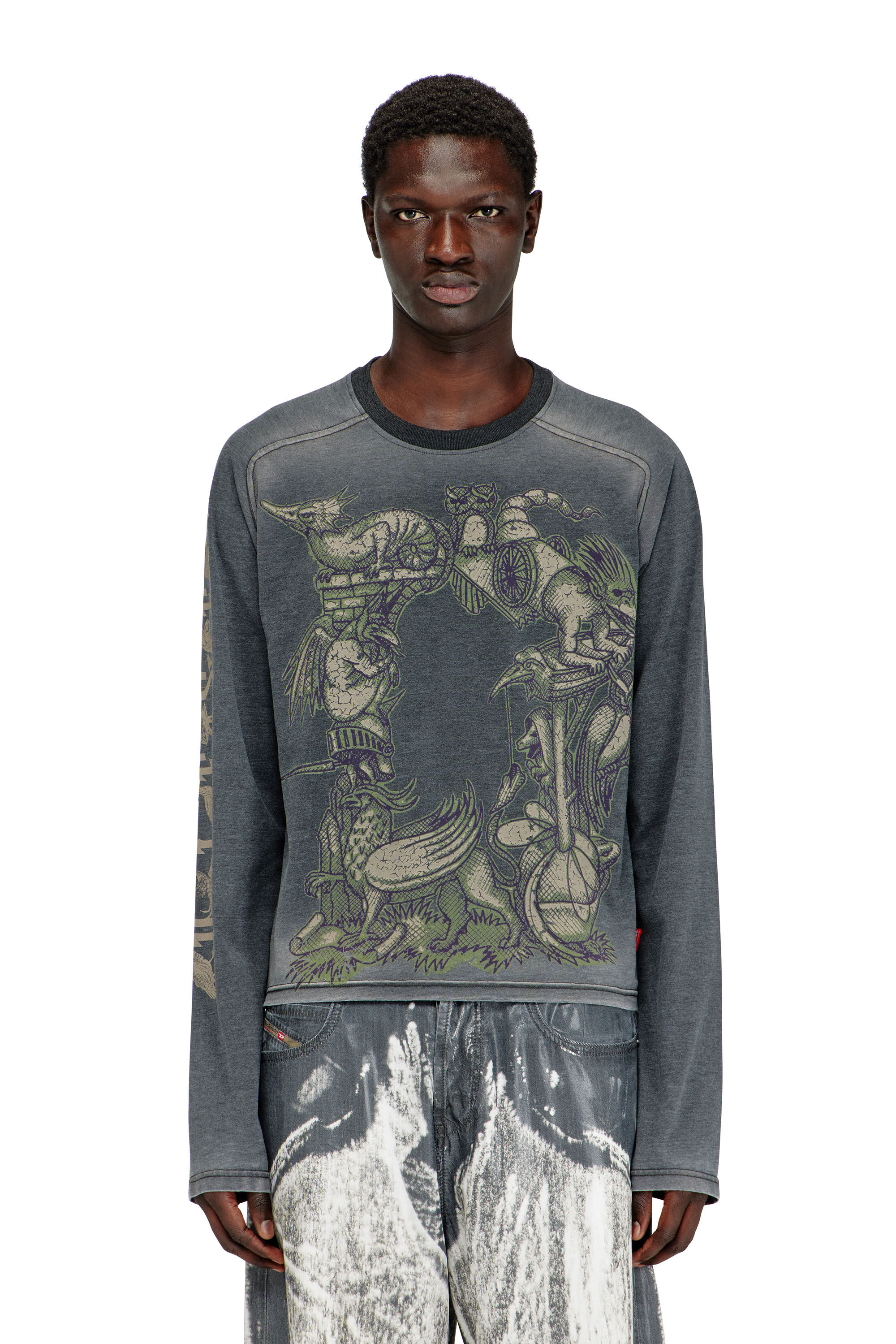 Men's Long-sleeve T-shirt with graphic motif | Black | Diesel