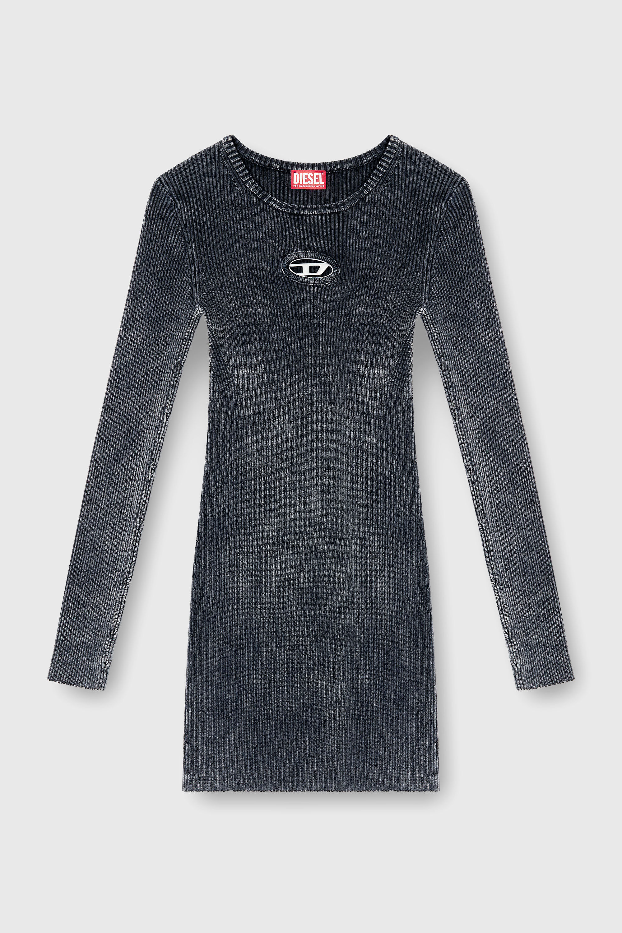 Diesel - M-ANCHORAGE-LS, Woman's Short dress in faded ribbed knit in Dark grey - 2