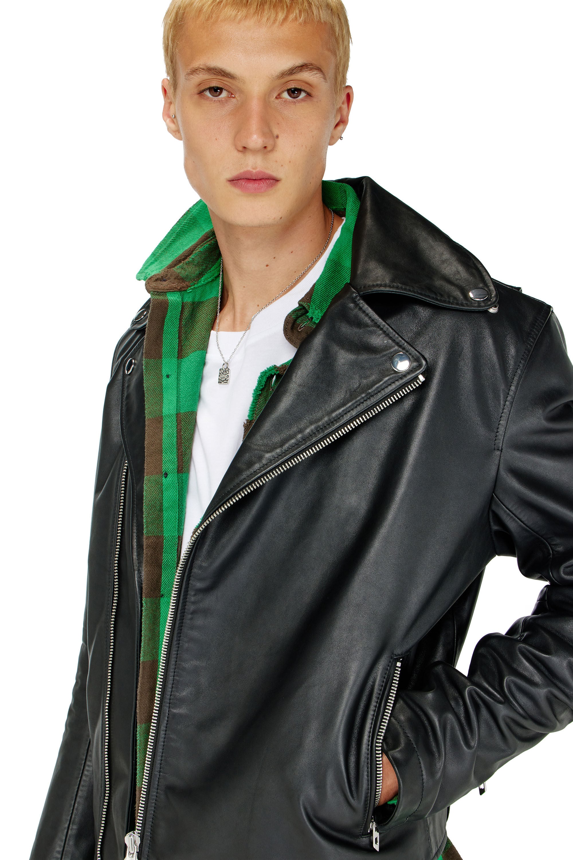 Men's Biker jacket in waxed leather | Black | Diesel TR