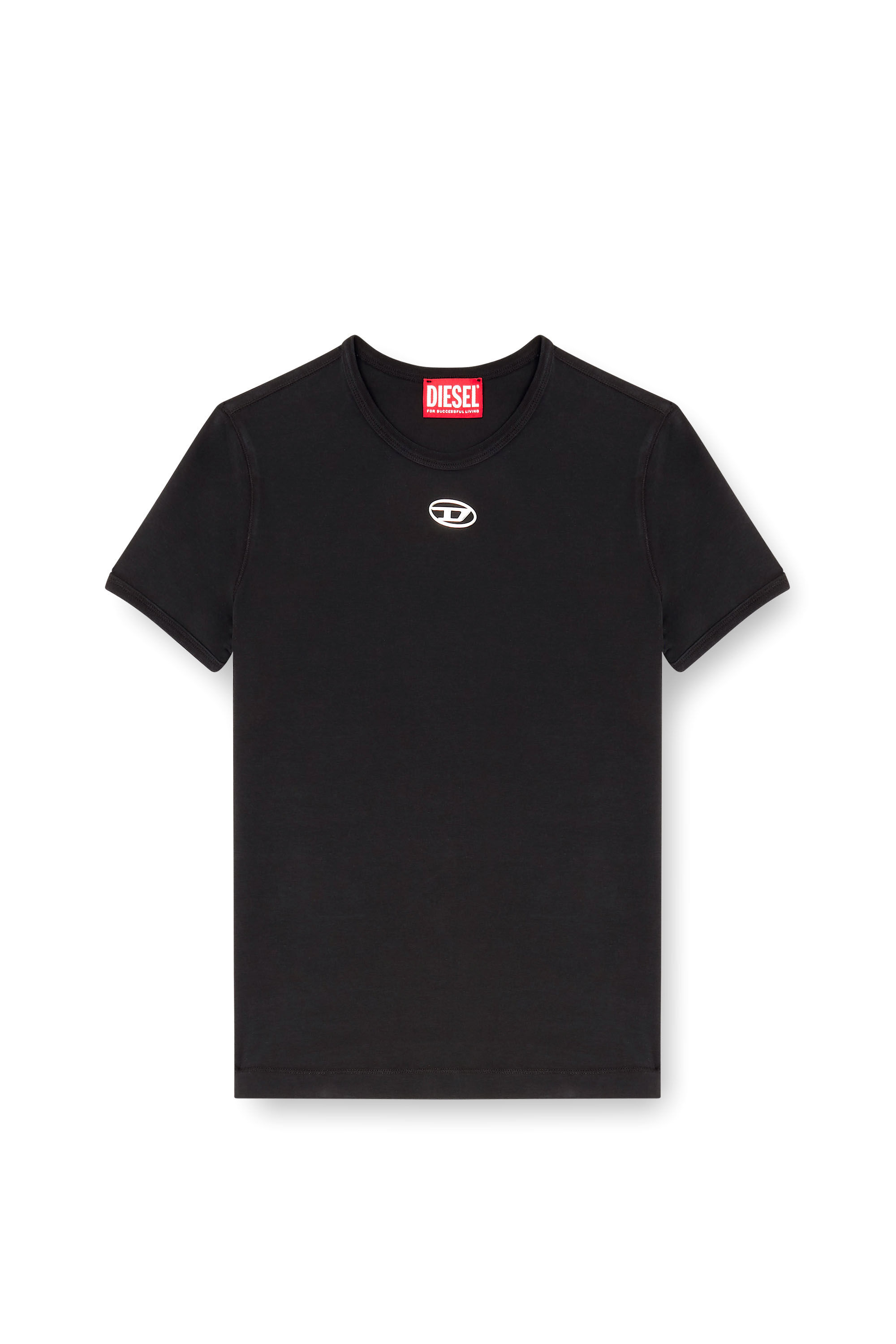 Women's Slim-fit T-shirt with metallic Oval D | Black | Diesel