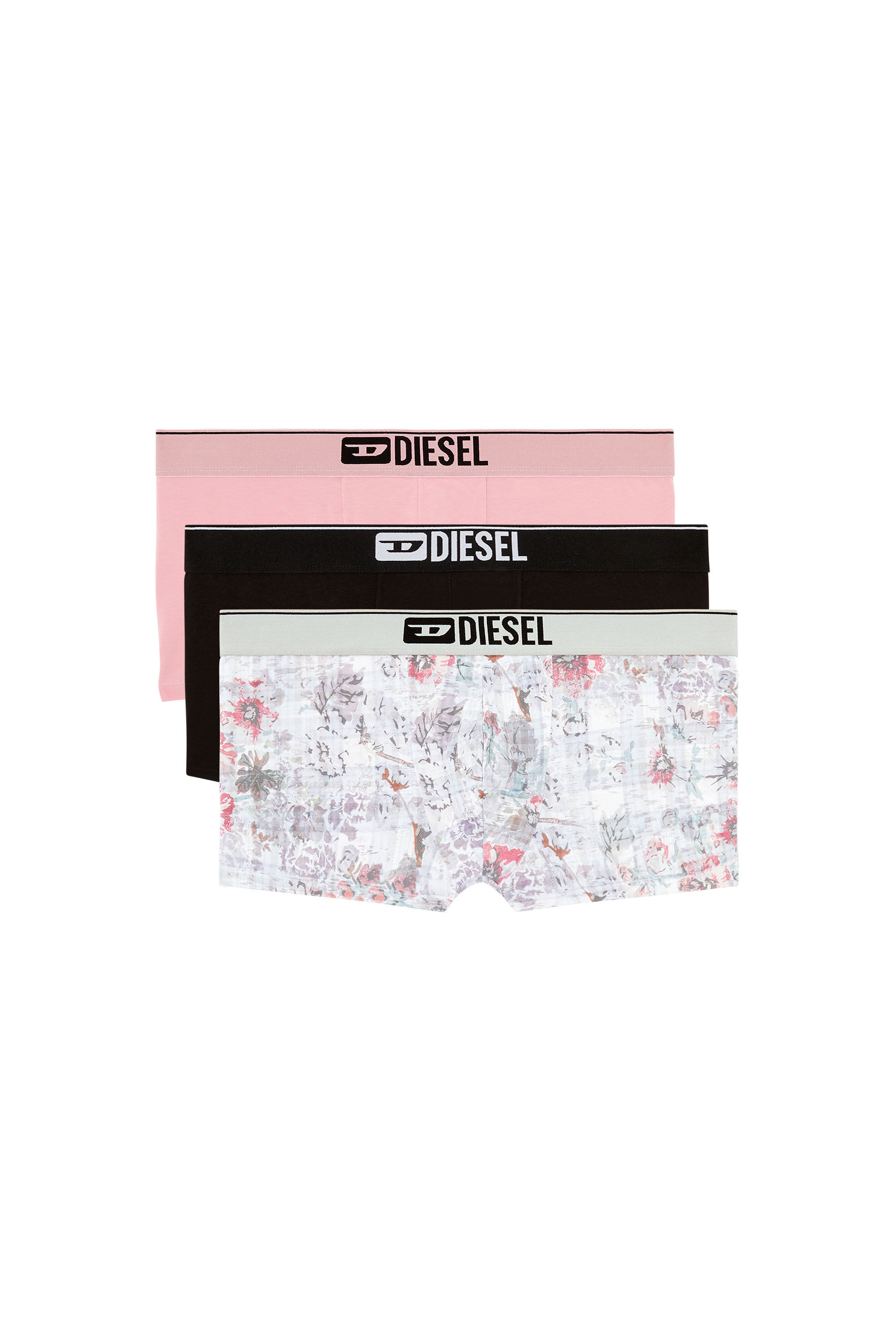 Diesel - DAMIEN-THREEPACK, Man's Three-pack boxer briefs with floral motif in Pink/Black - 2