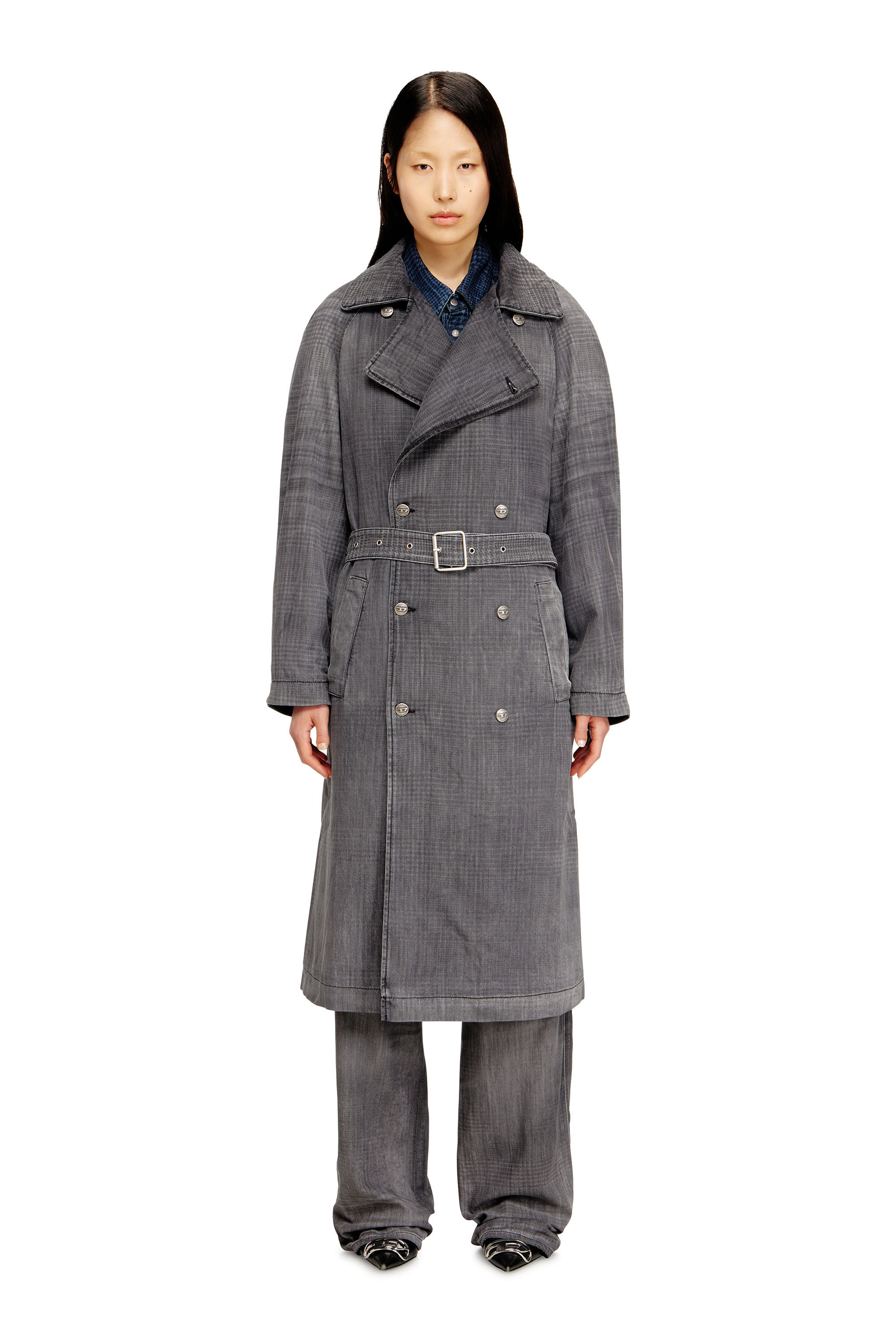 Women's Trench coat in patterned denim | Grey | Diesel {{Country}}