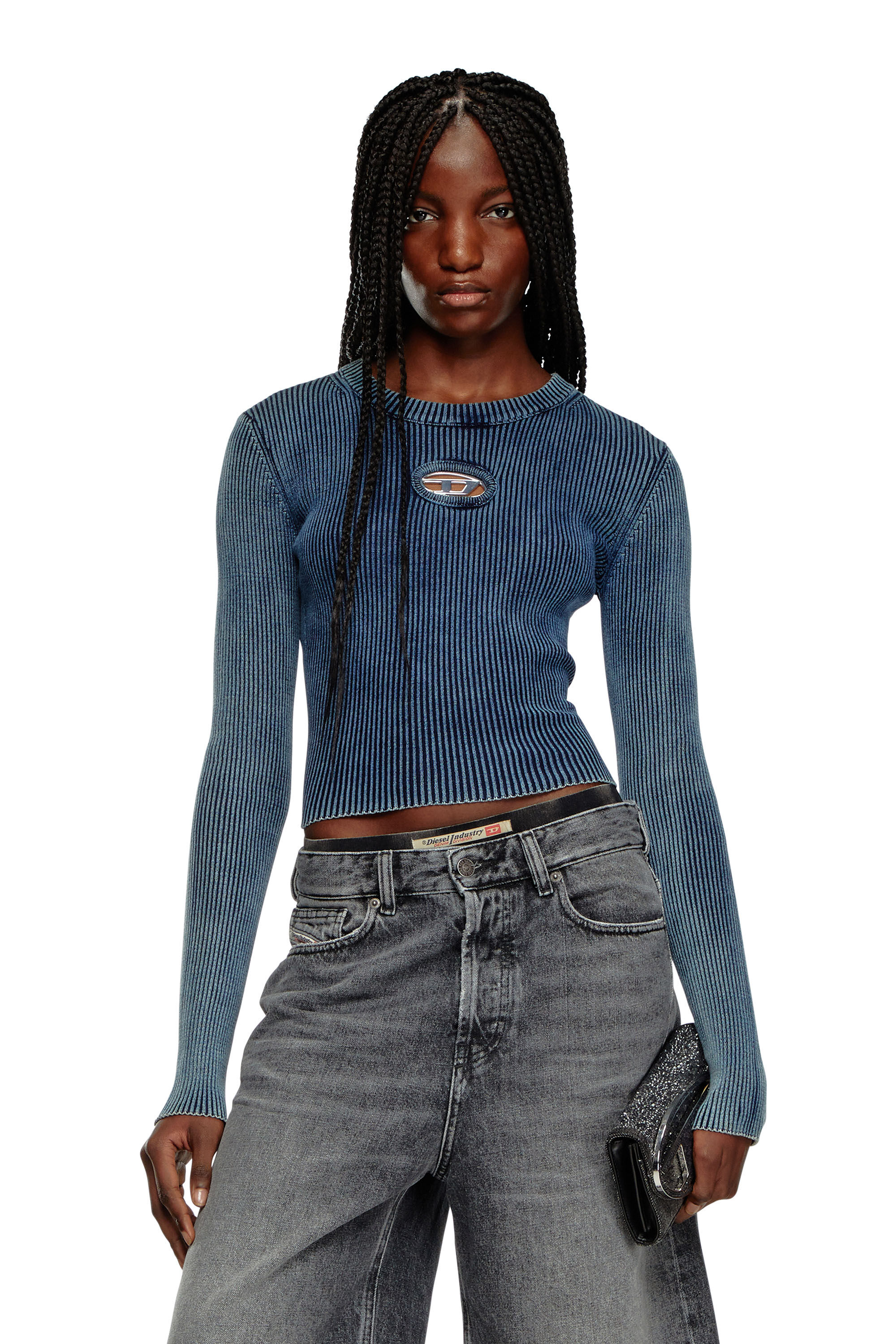 Women's Rib-knit top with Oval D | Blue | Diesel