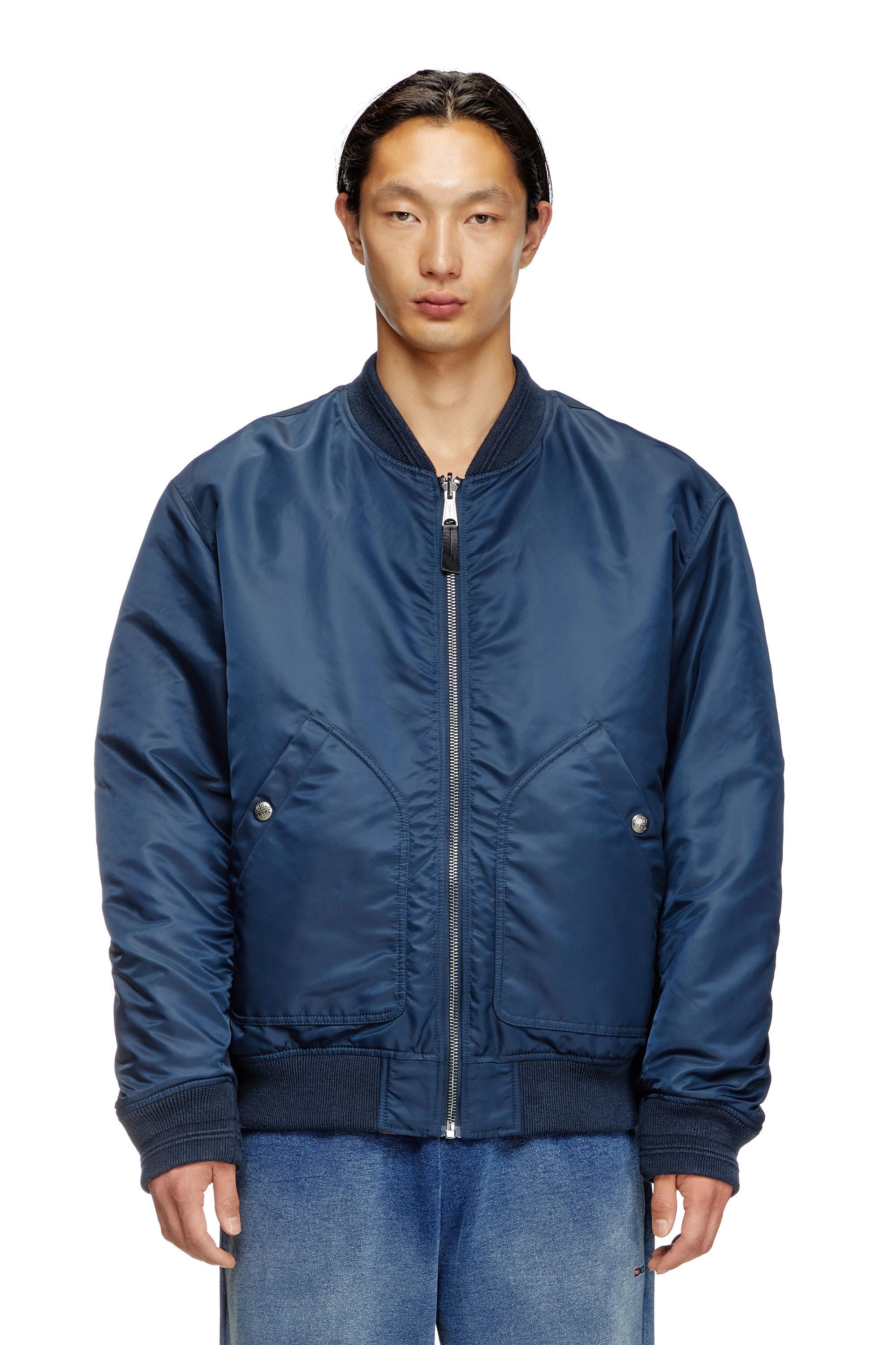 Men s Bomber in padded nylon with Oval D Blue Diesel