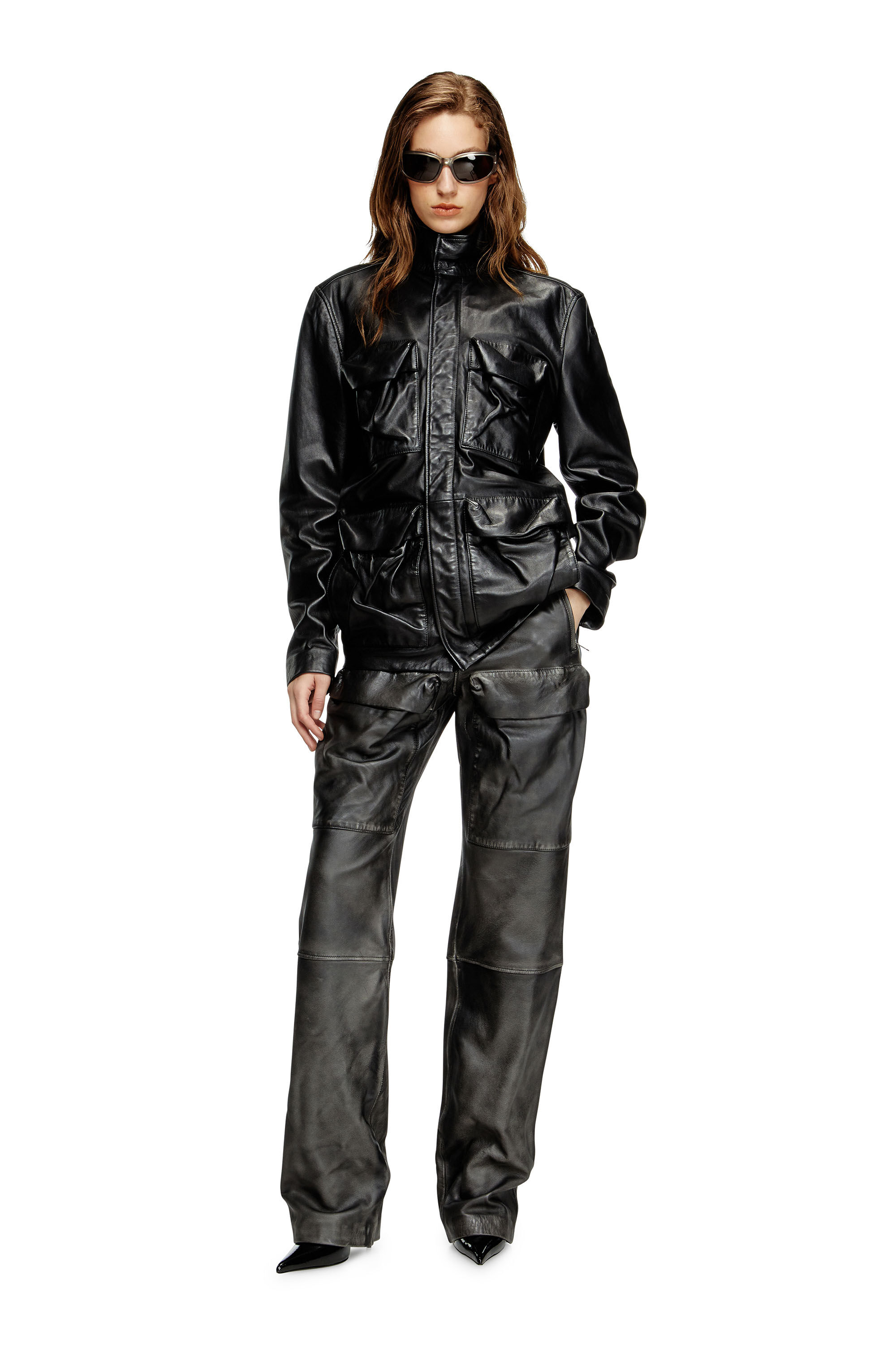 2024年新作入荷 jacket Leather Women's with Diesel | Black | pockets utility ジャケット・アウター