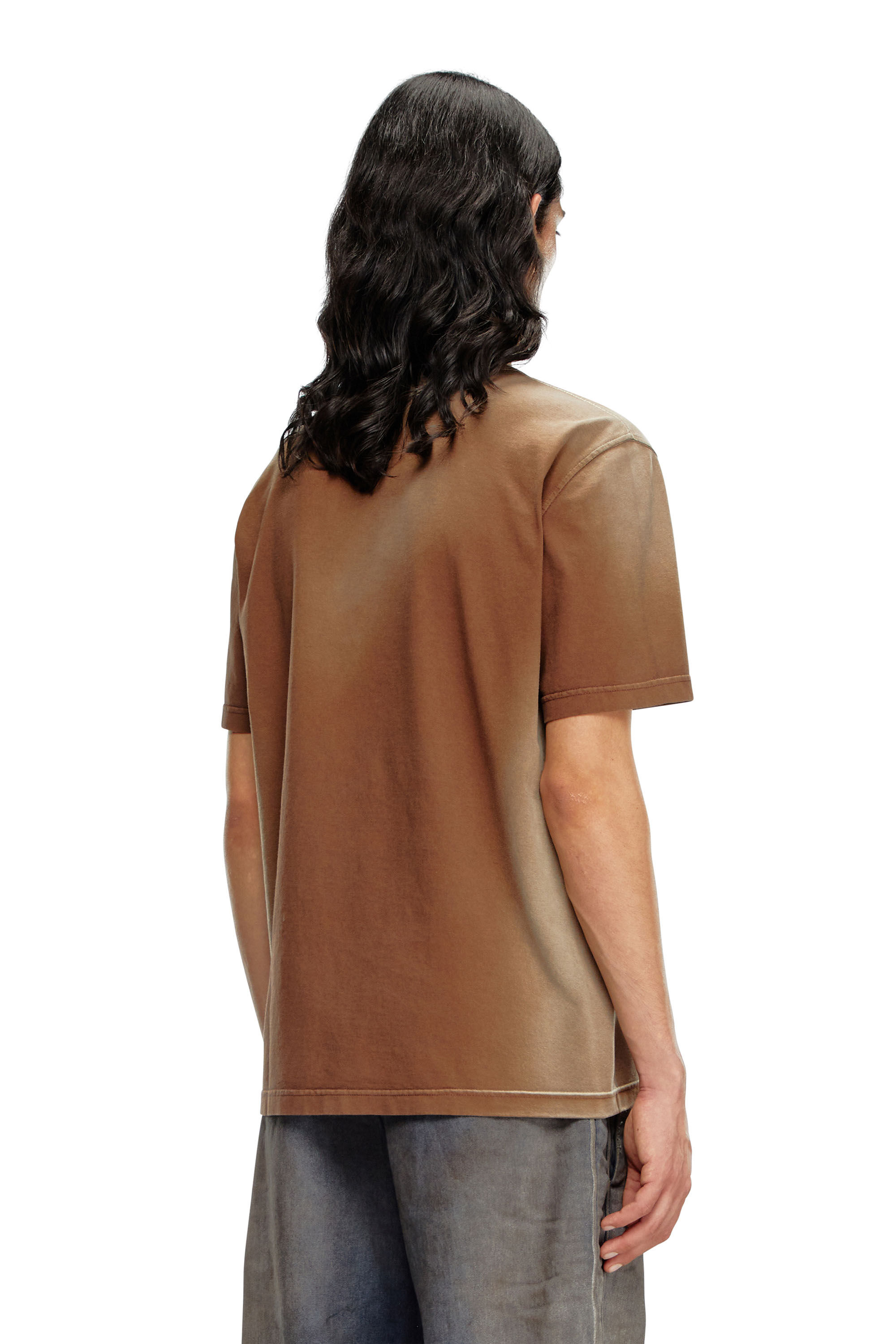 Men's Faded T-shirt with cut-out Oval D logo | Brown | Diesel