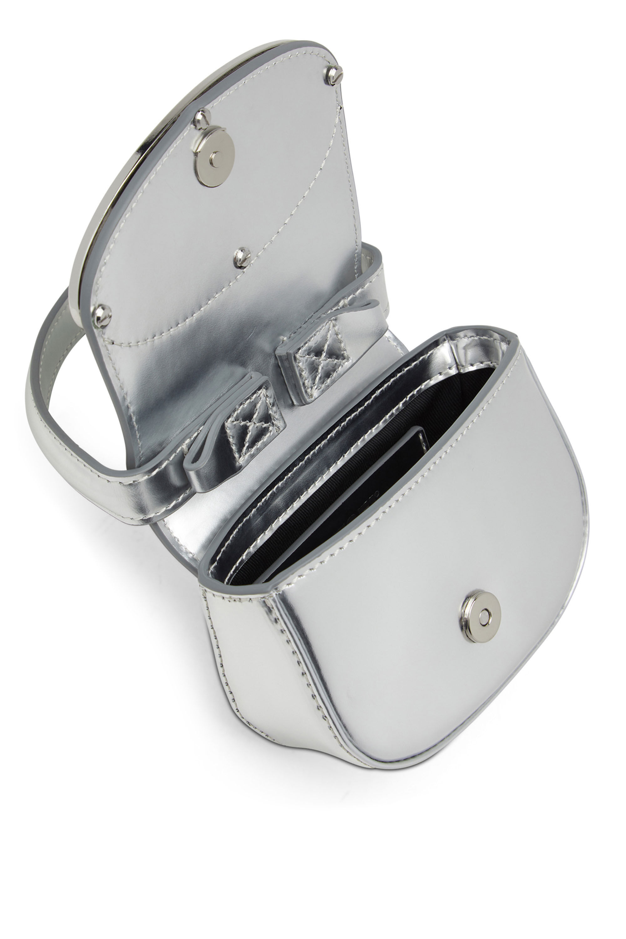 Diesel 1DR Shoulder Bag Mirrored Leather Silver