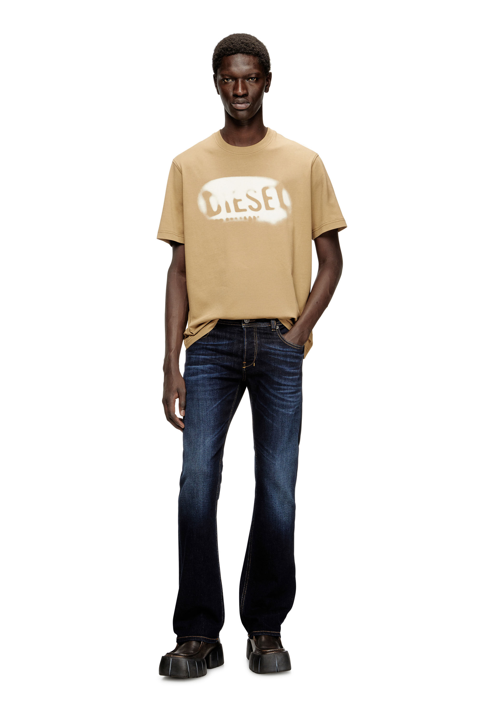 Men's Light cotton T-shirt with faded logo | Beige | Diesel