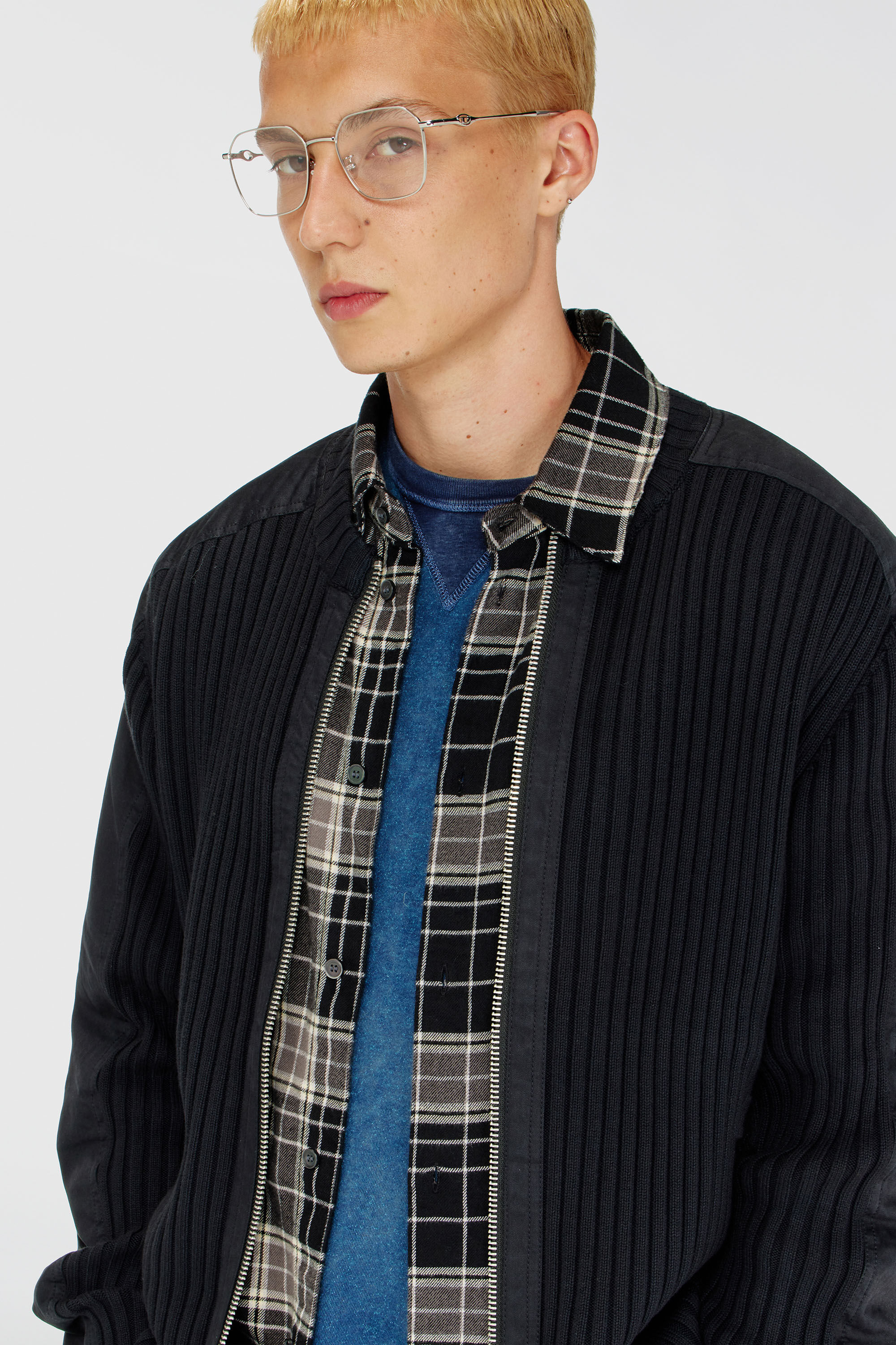 Men's Zipped cardigan with utilitarian panels | Black | Diesel TR