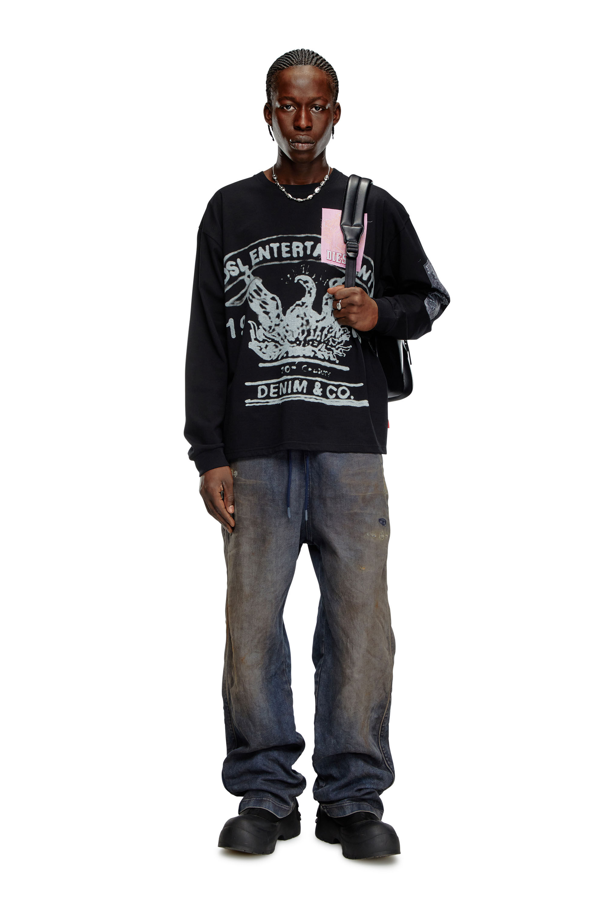 Diesel - T-BOXT-LS-Q10, Man Long-sleeve T-shirt with printed patches in Black - Image 1