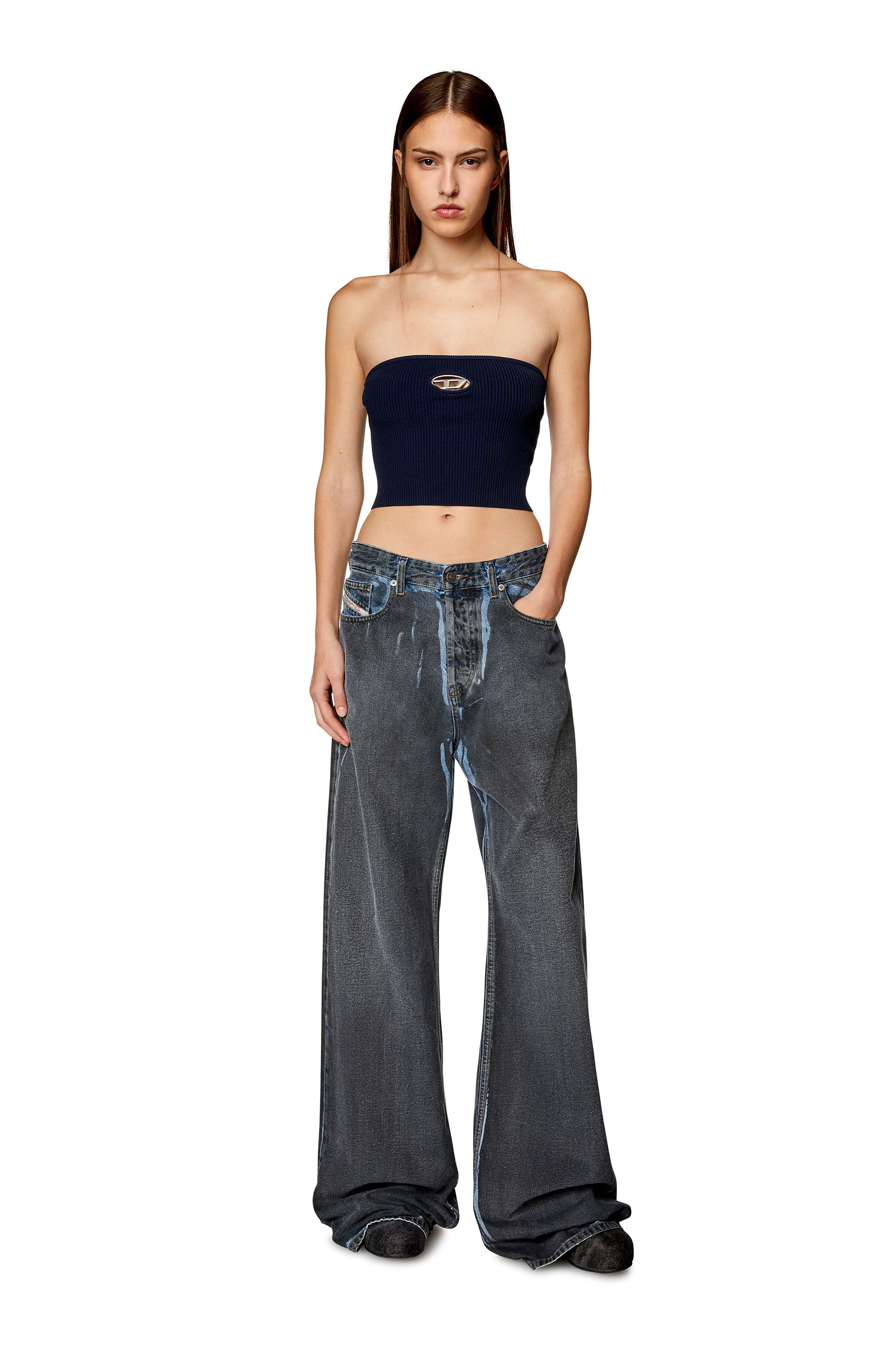 Diesel - M-CLARKSVILLEX, Woman's Tube top with logo plaque in Dark Blue - 1