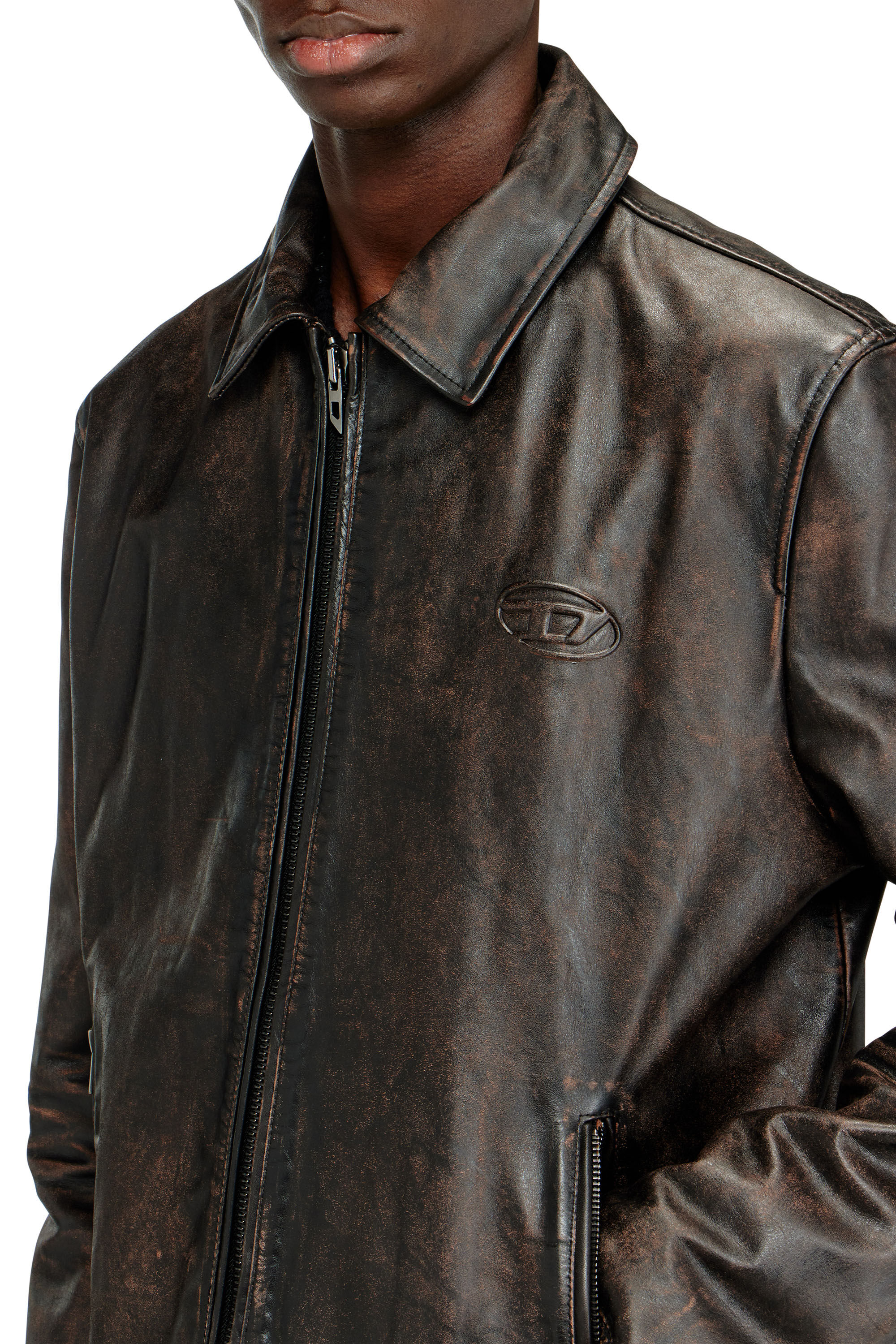 Men's Coach jacket in treated leather | Brown | Diesel