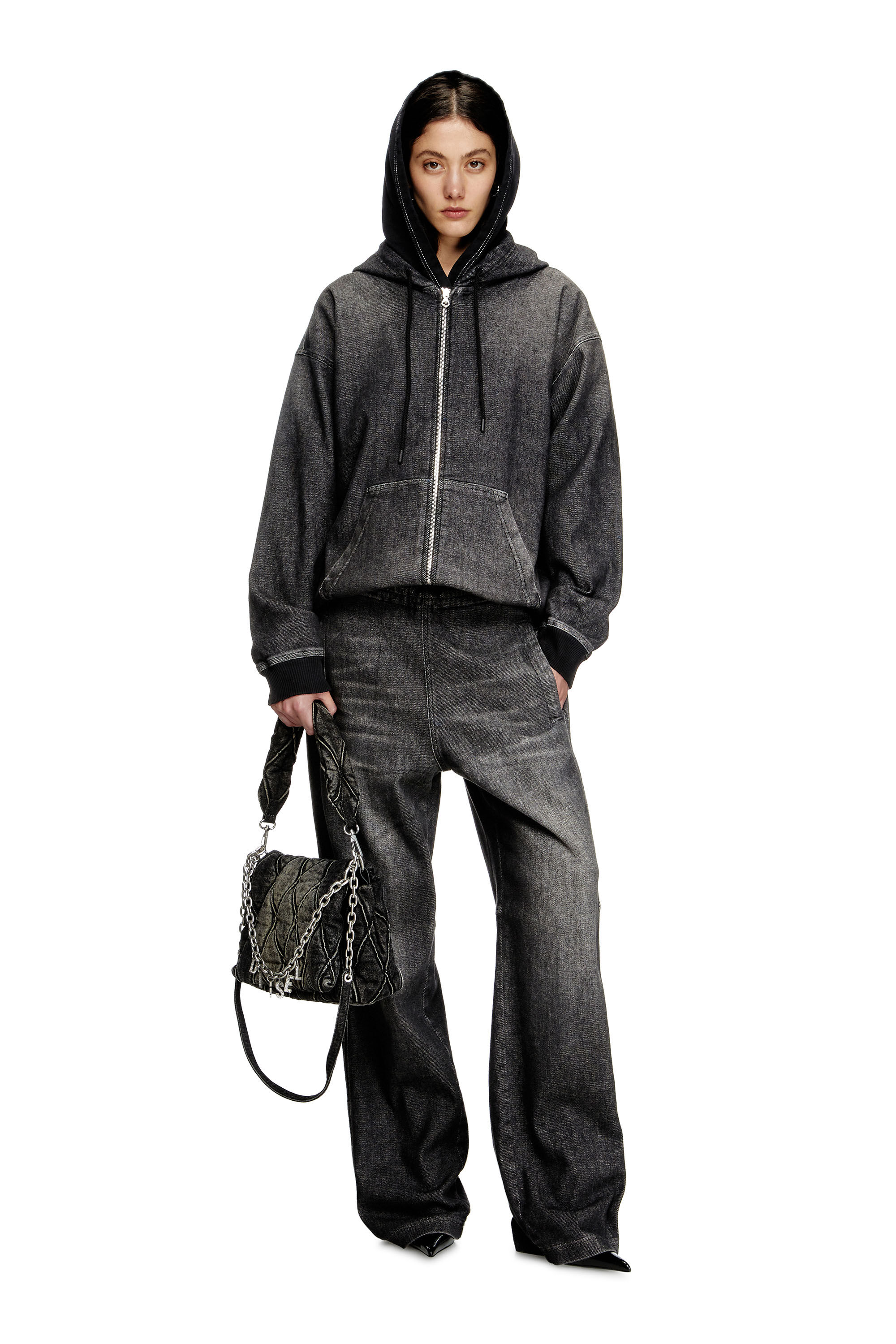 ファッションシーンで話題のこれから流行るブランド12選 Women's Black | Denim Track dirt-effect in hoodie Zipped ジャケット・アウター