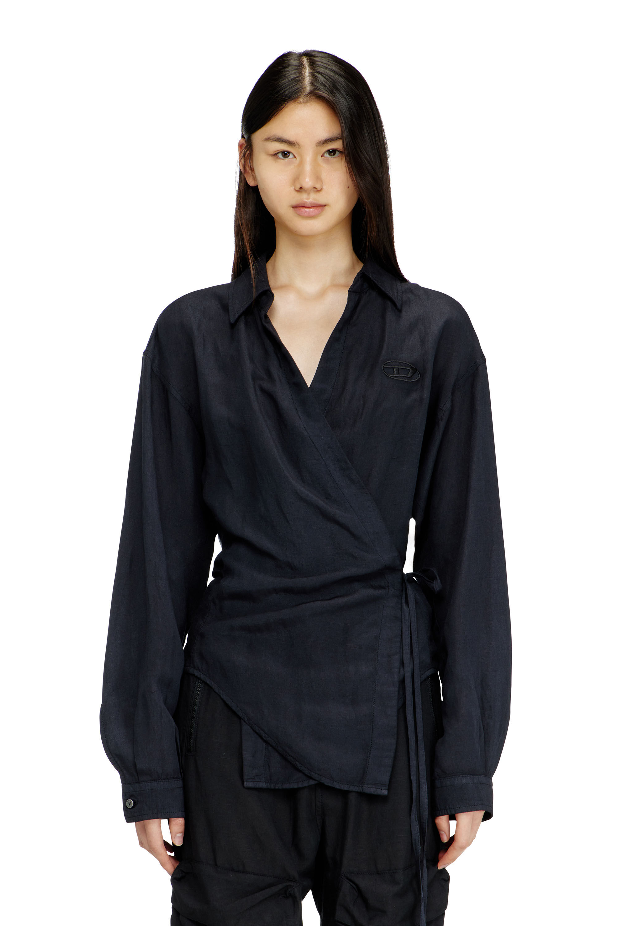 Women's Linen-blend shirt with wrap closure | Black | Diesel