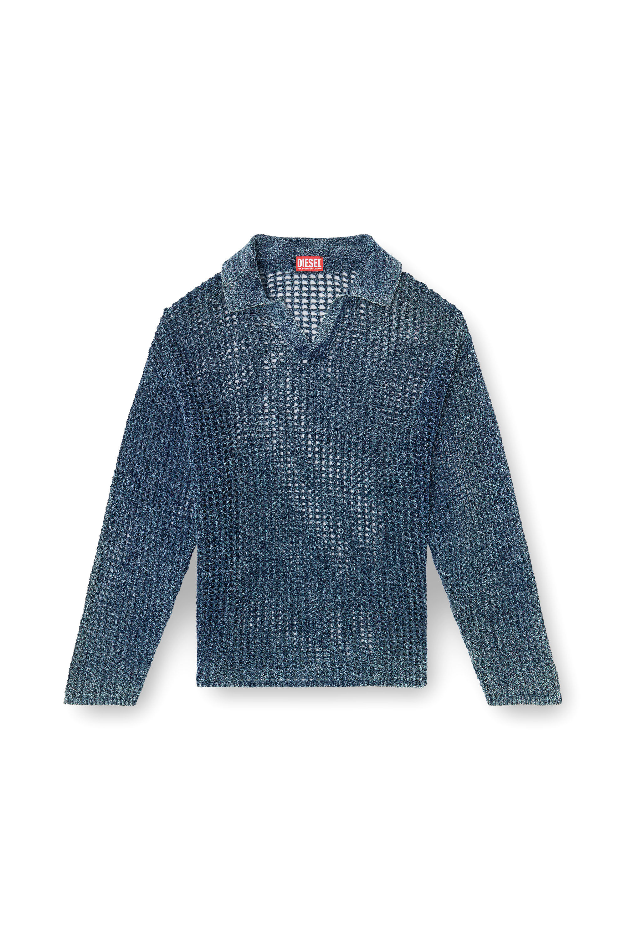 Men's Open-knit polo jumper in denim yarn | Blue | Diesel