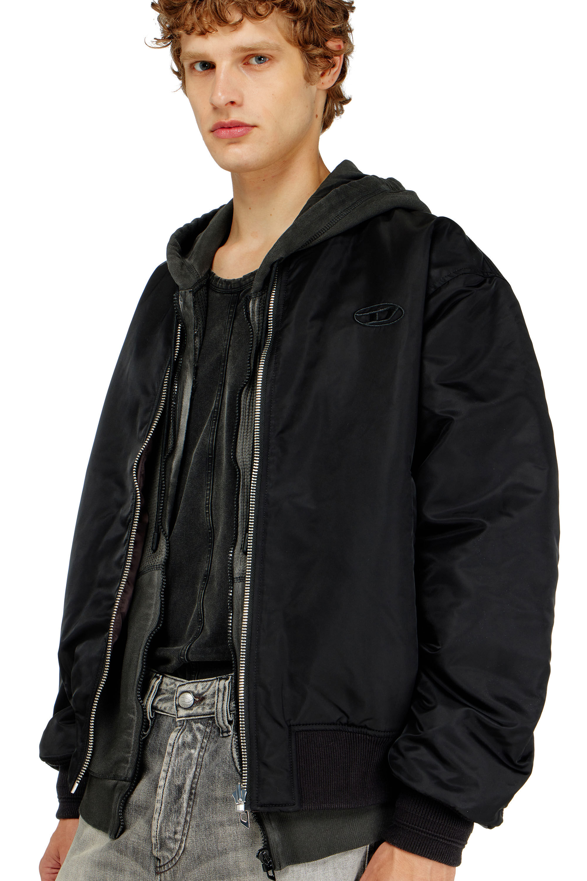 Men's Padded bomber jacket with Oval D embroidery | Black | Diesel