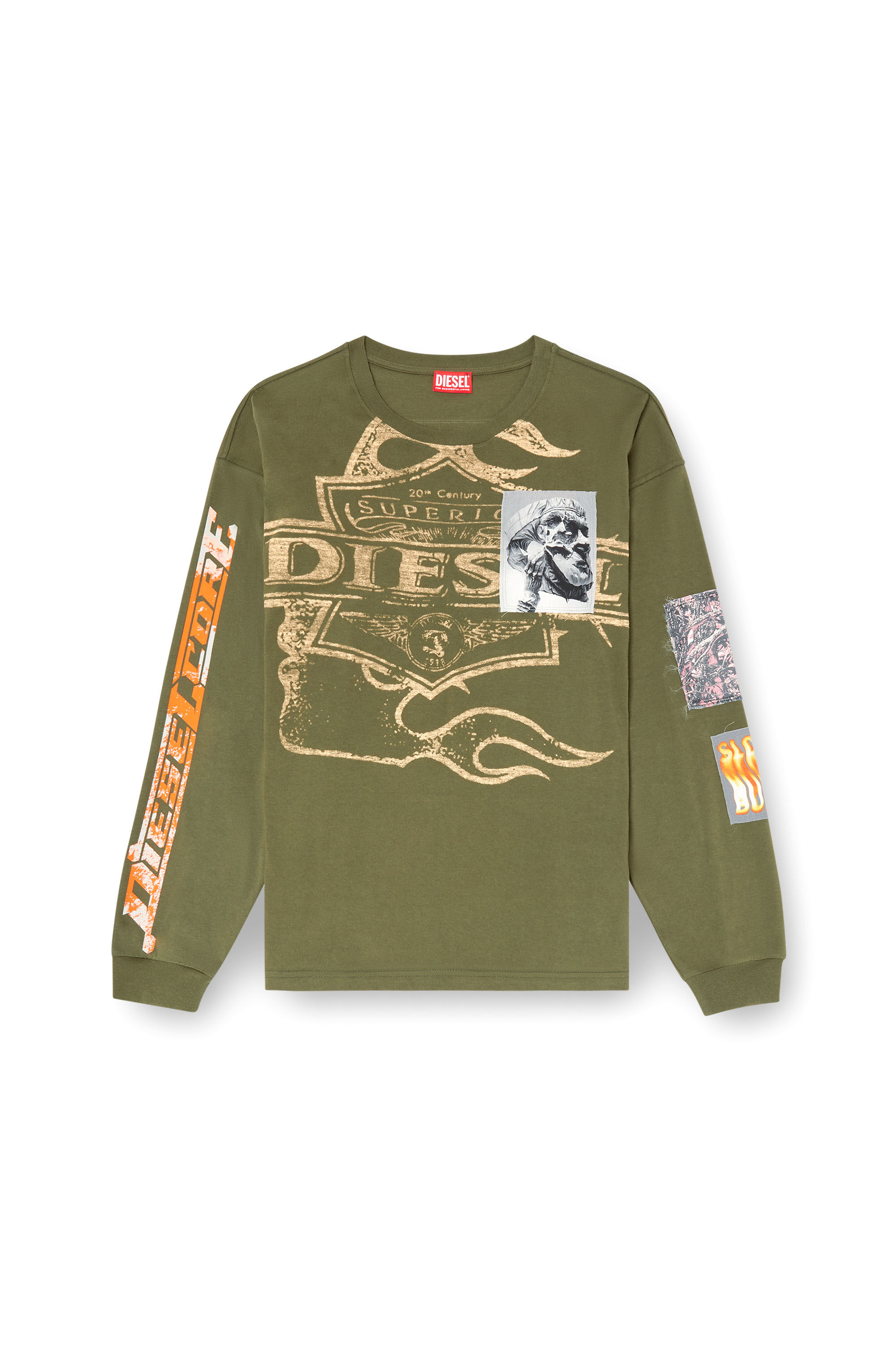 公式ファッションブランド通販サイト Men's Diesel | Green | patches graphic with T-shirt Long-sleeve トップス