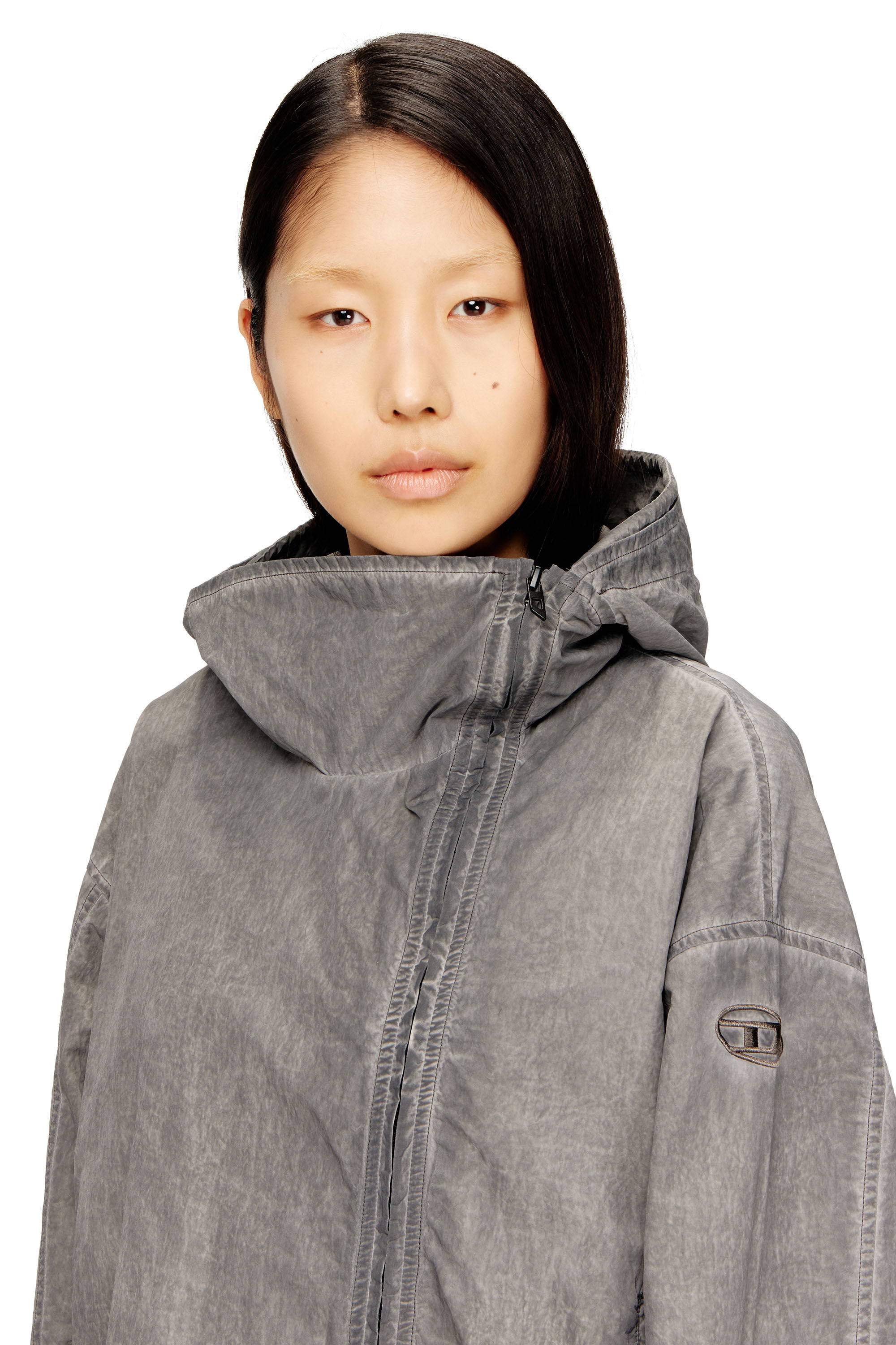 DIESEL グレー・ブラック ジャンパー Women's Hooded windbreaker in treated Taslan | Grey | Diesel