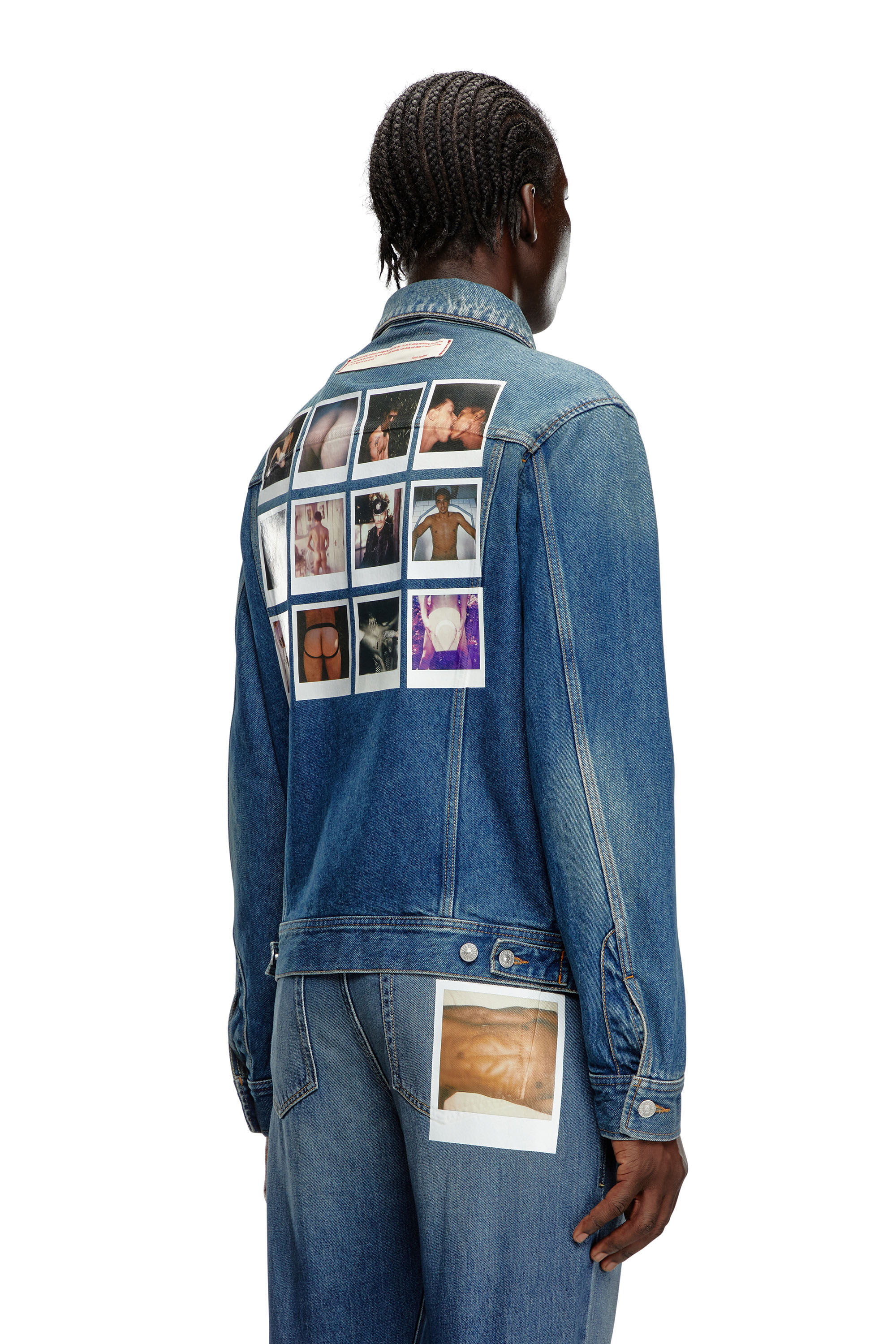 Women's Trucker jacket with polaroid patches | Blue | Diesel Women's Trucker jacket with polaroid patches | Blue | Diesel