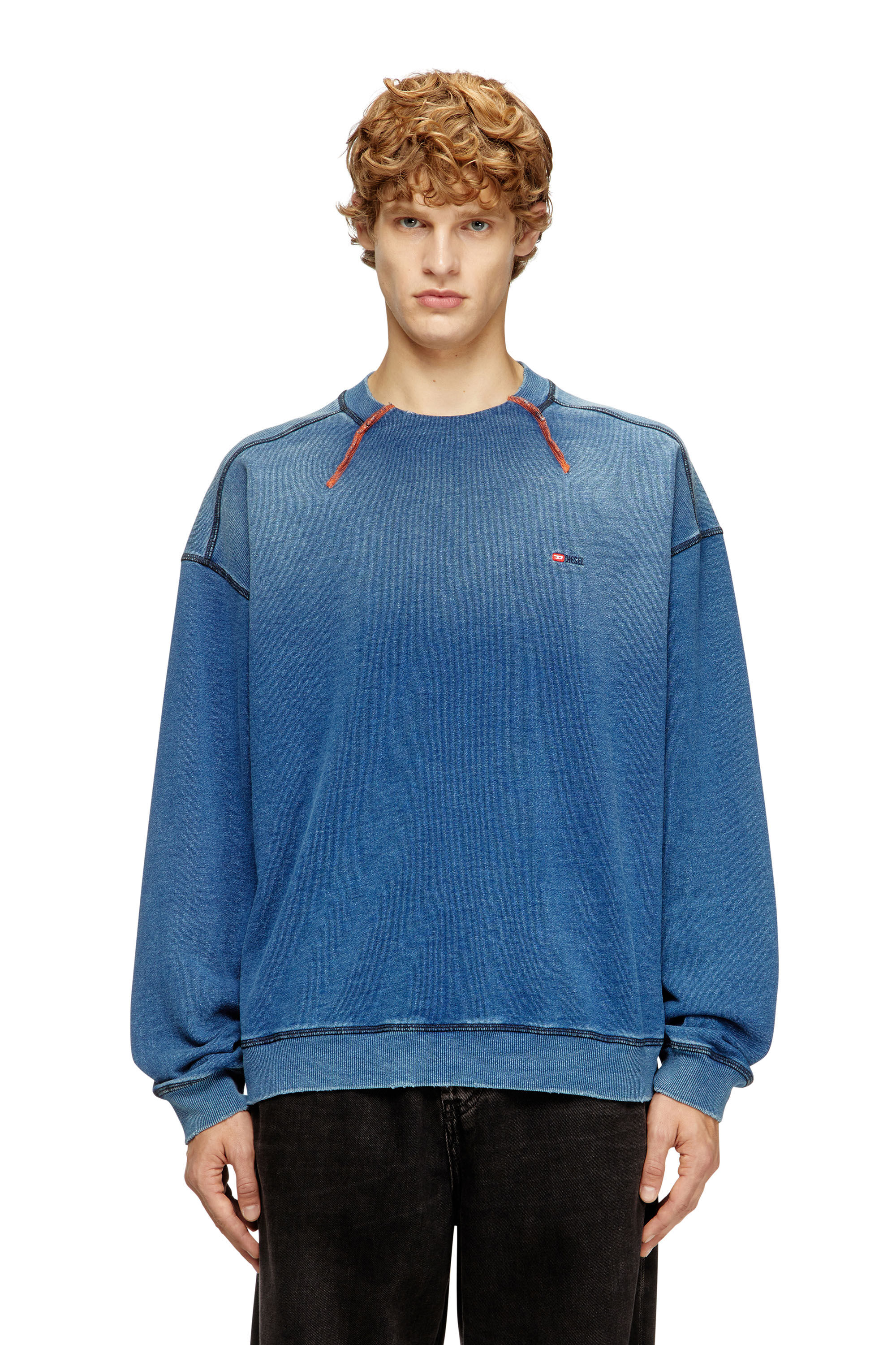 Men's Cotton sweatshirt with contrasting stitching | Blue | Diesel TR