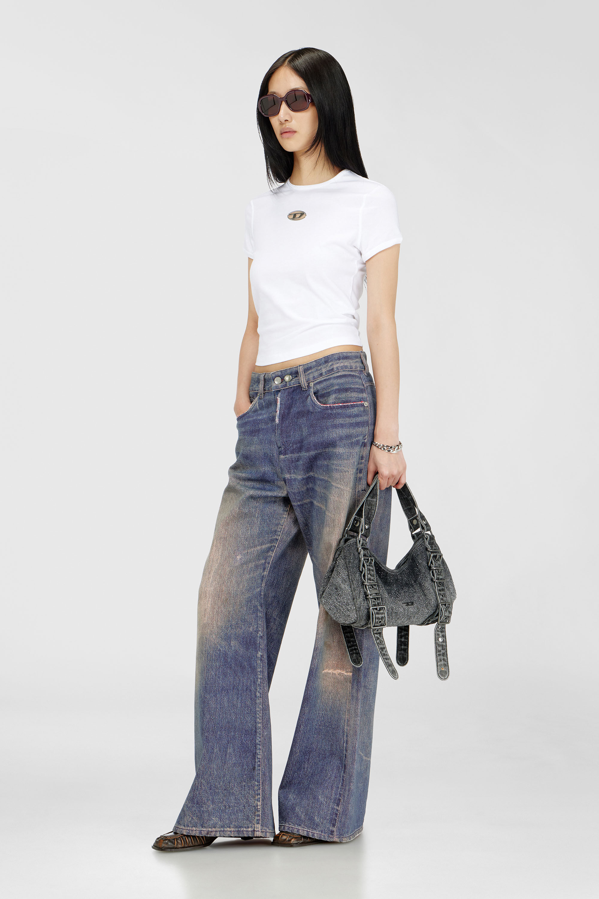 Women's D-One-Small top-handle bag in crystal solarised denim