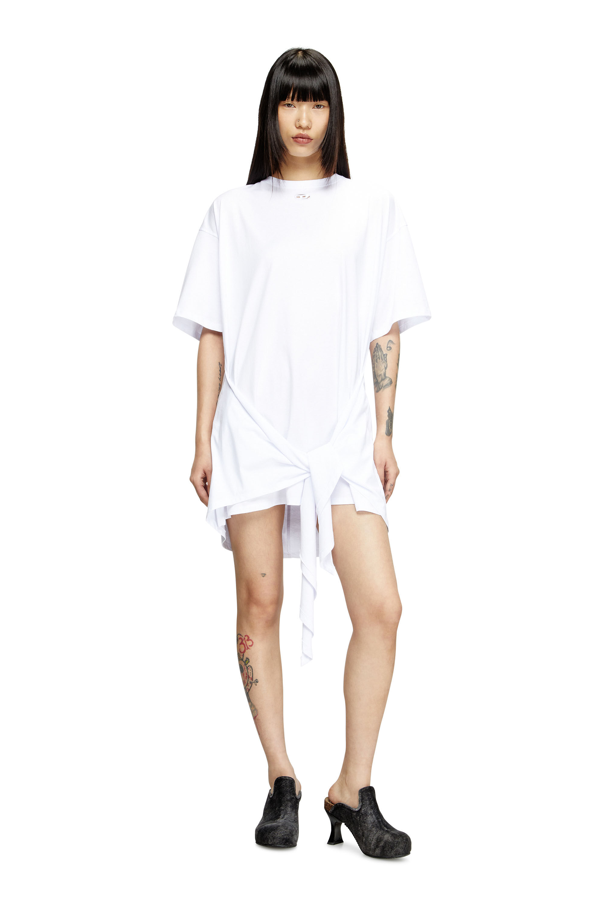 DIESELウィメンズカットソードレス D-EIVOR Lサイズ Women's T-shirt dress with tie front | White | Diesel {{Country}}