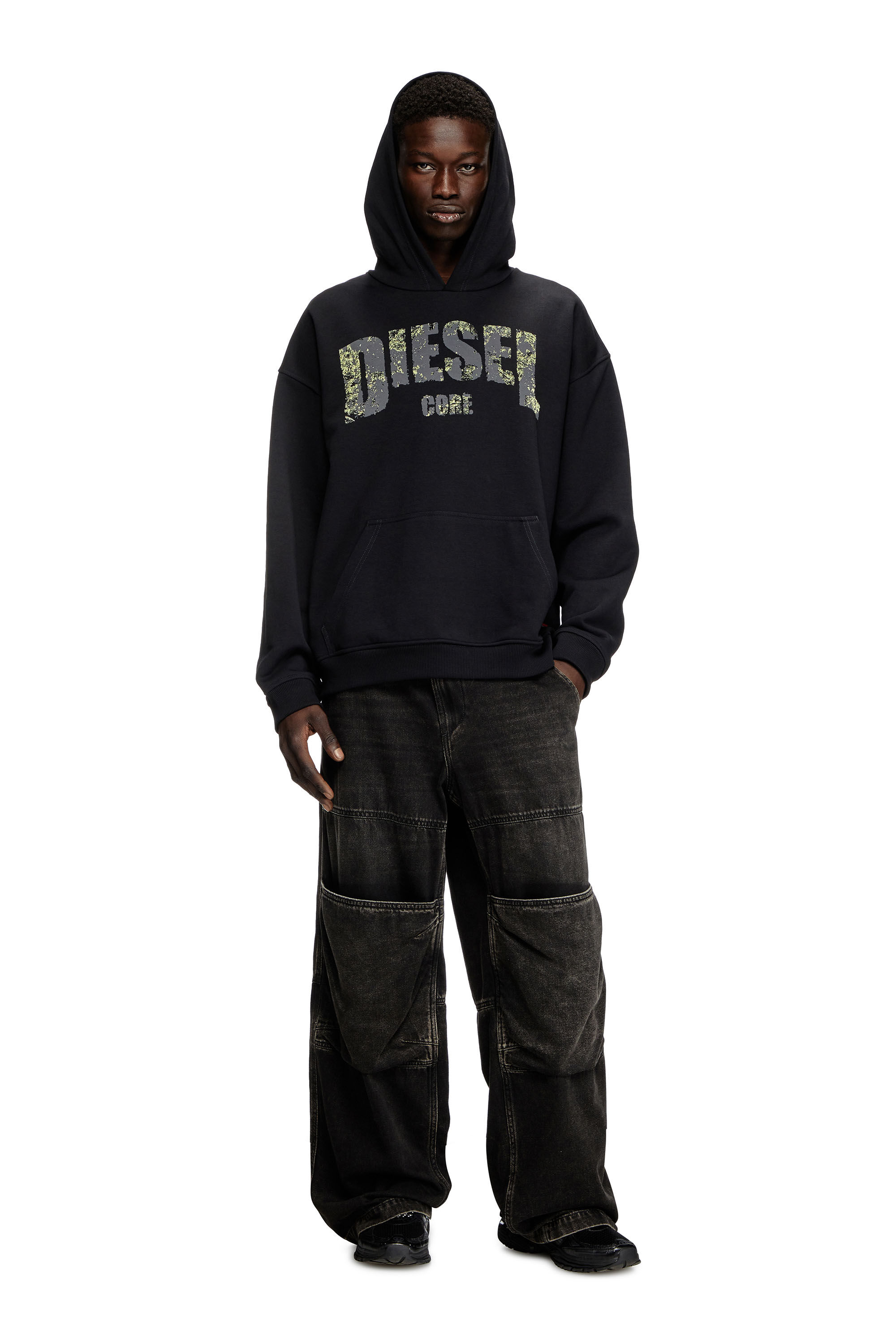 Diesel - S-BOXT-HOOD-R13, Man's Hoodie with destroyed-effect logo print in Black - 1