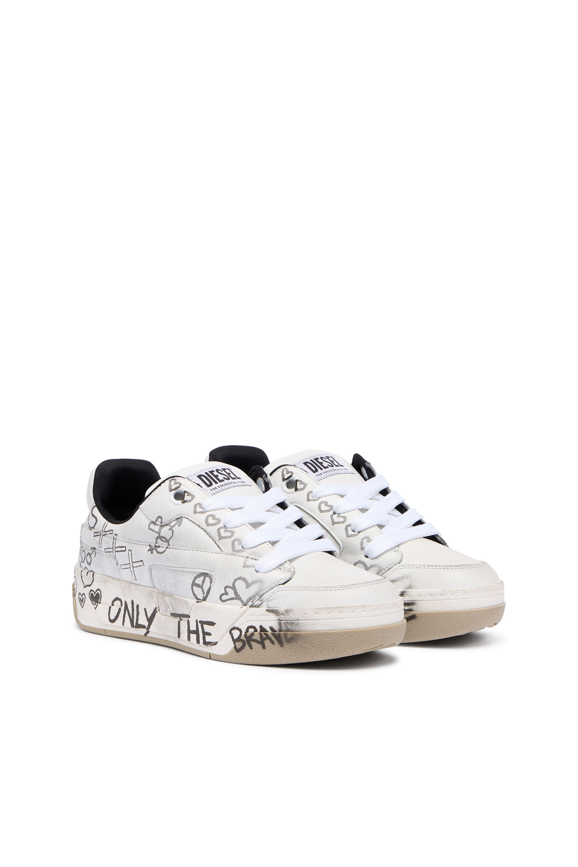Women's D-Ollie-Leather sneakers with graffiti print | White