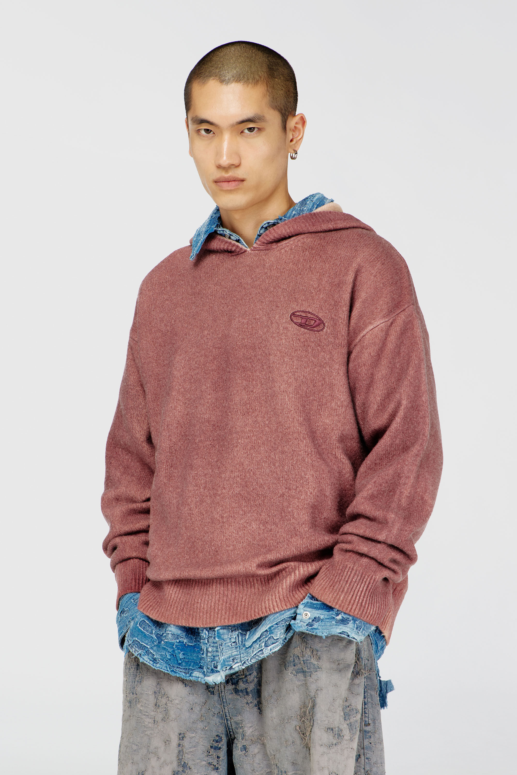 Diesel - K-PICKLED, Man's Double-dyed hoodie in wool-blend knit in Brown - 3