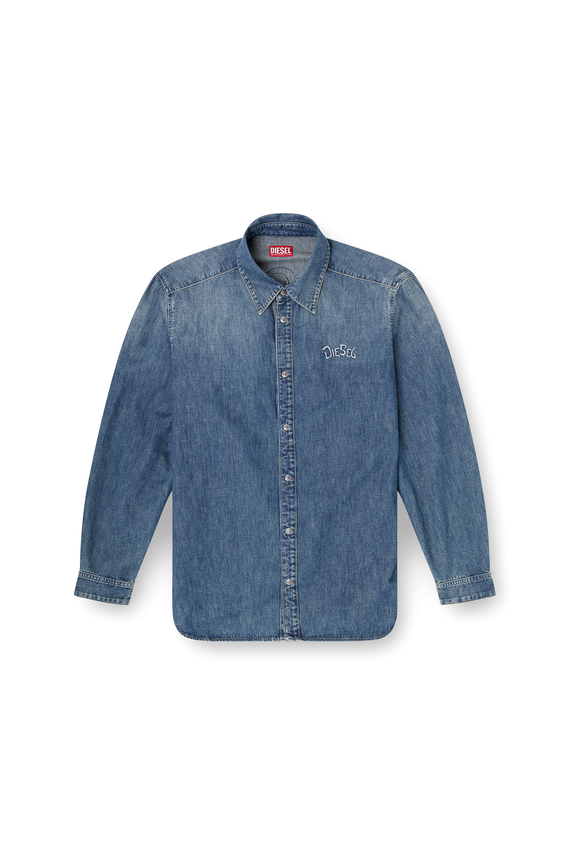 Men's Denim shirt with back embroidery | Blue | Diesel