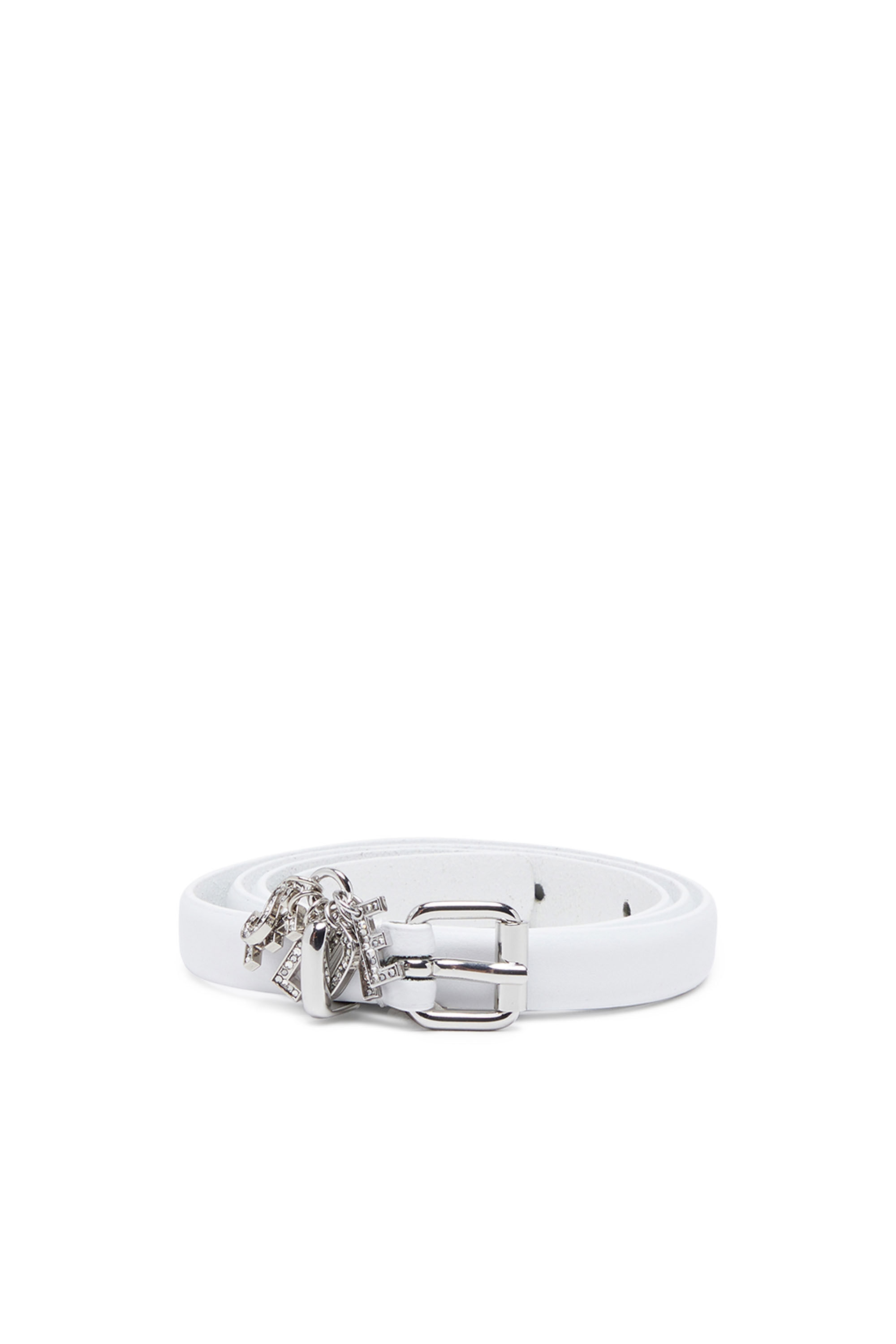 Women's 1.4cm leather belt with crystal logo charms | White