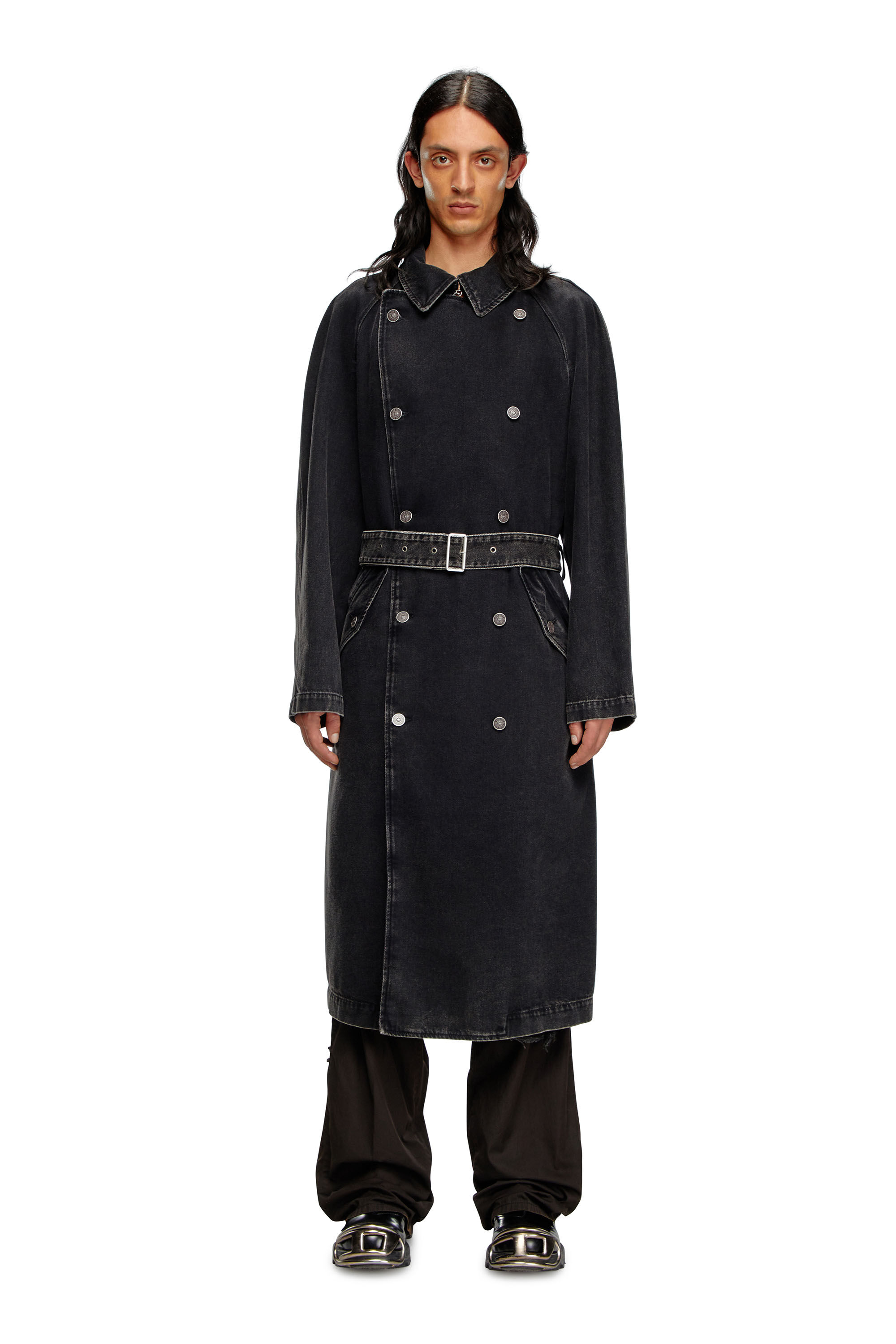 Mens black denim trench coat outlet