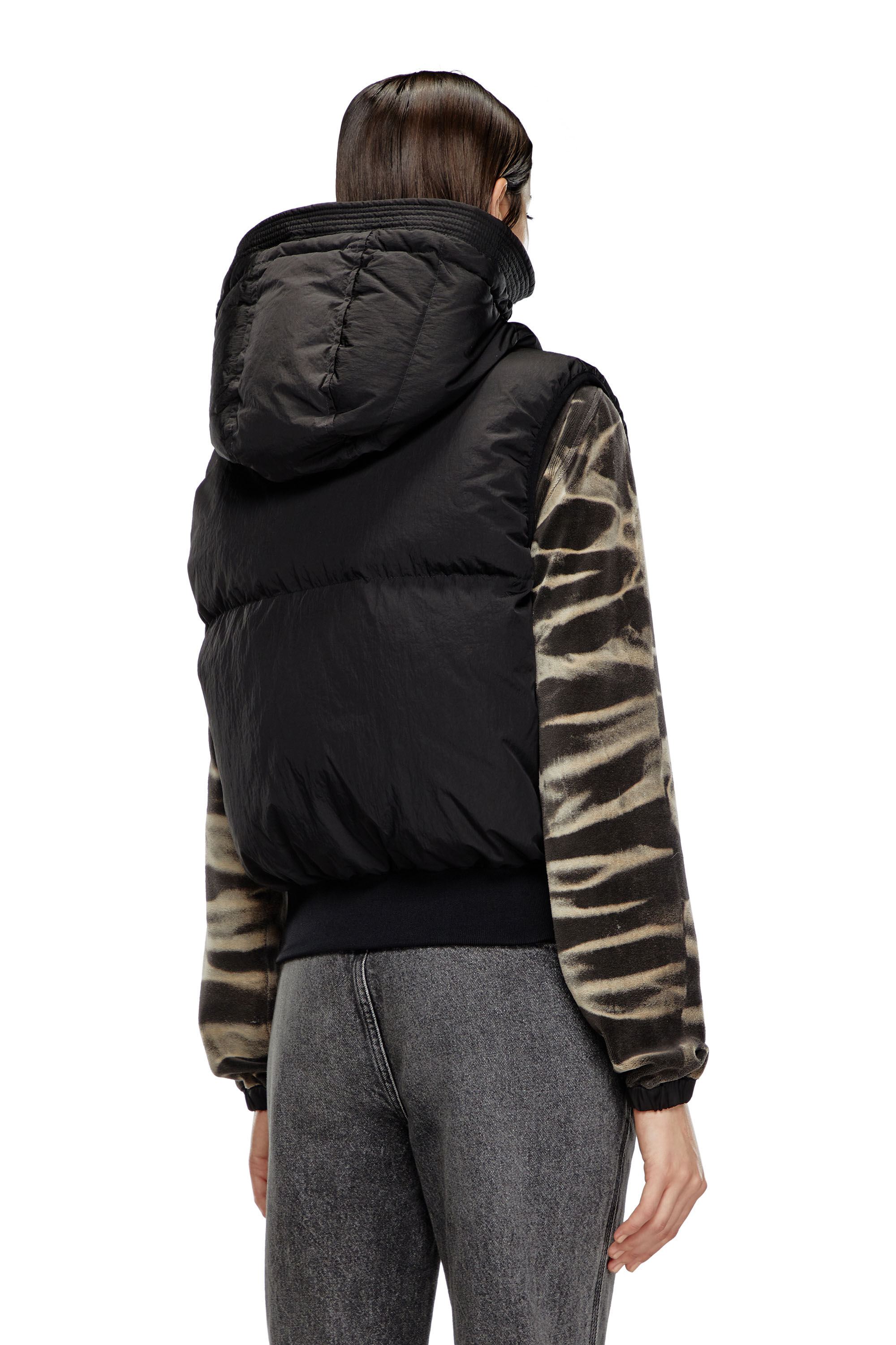 ジャケット・アウター DIESEL black hooded puffer down vest Diesel Hooded puffer vest in shiny ripstop - Winter Jackets
