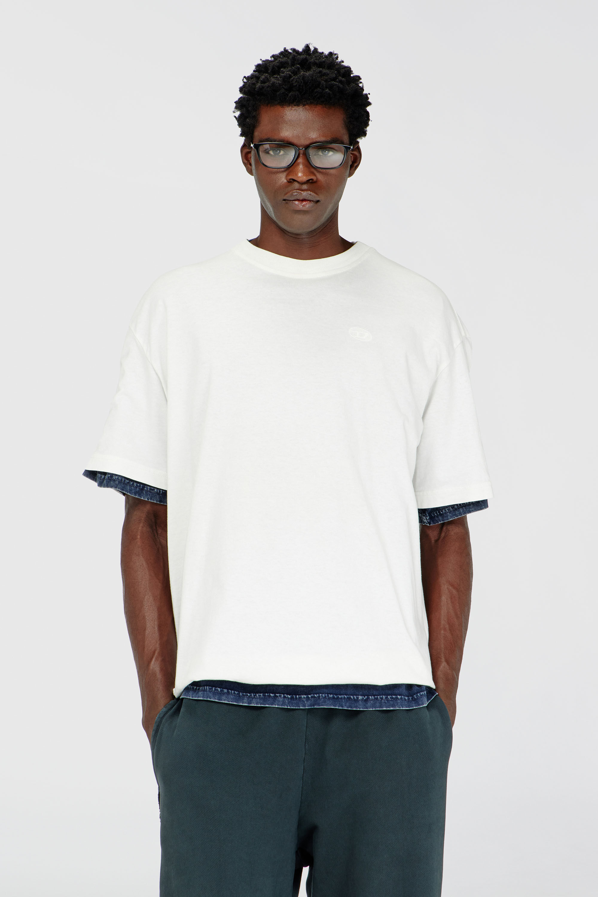 Men's oversized T-shirt with oval D embroidery | White | Diesel