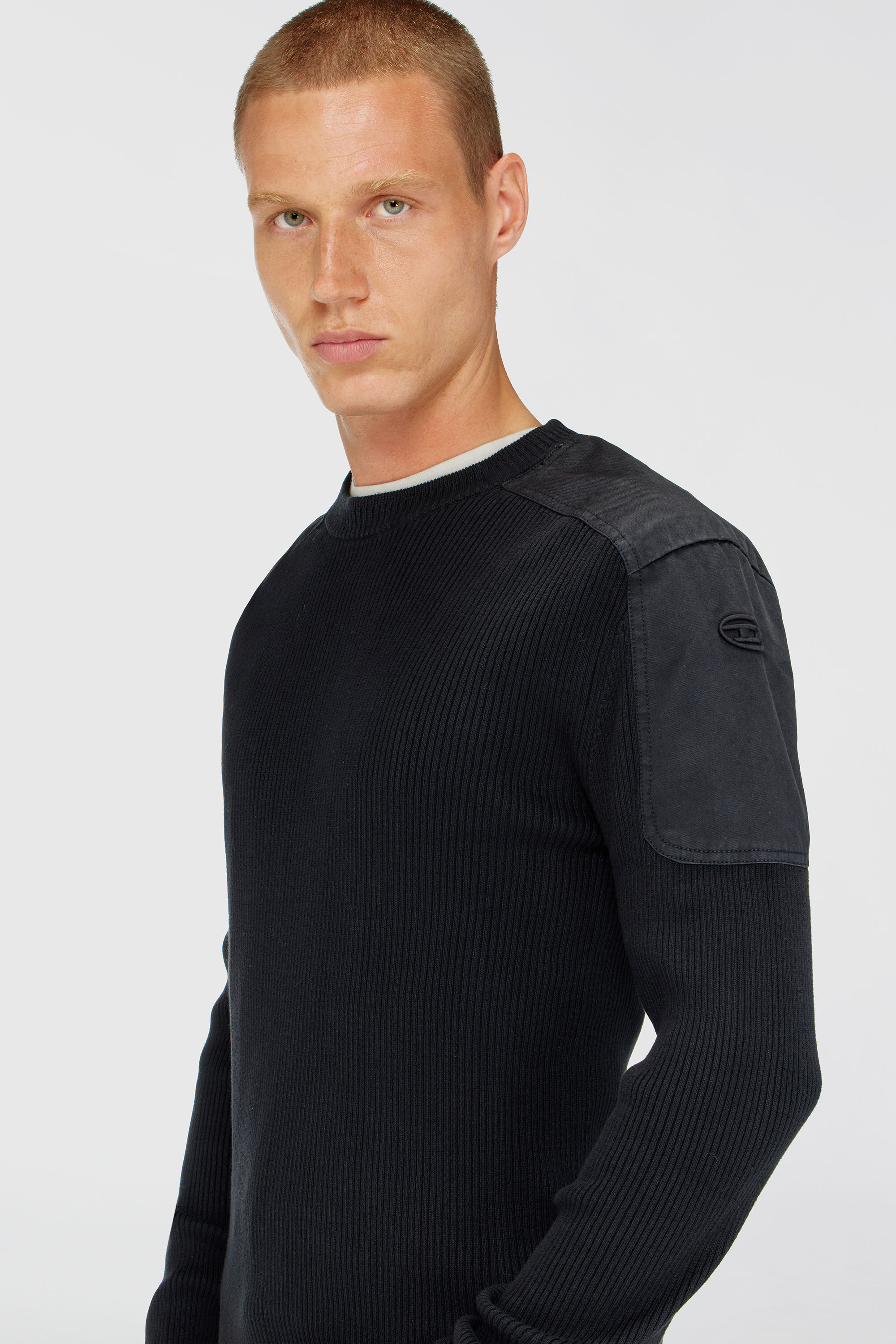 Men's Ribbed jumper with shoulder panels | Black | Diesel TR