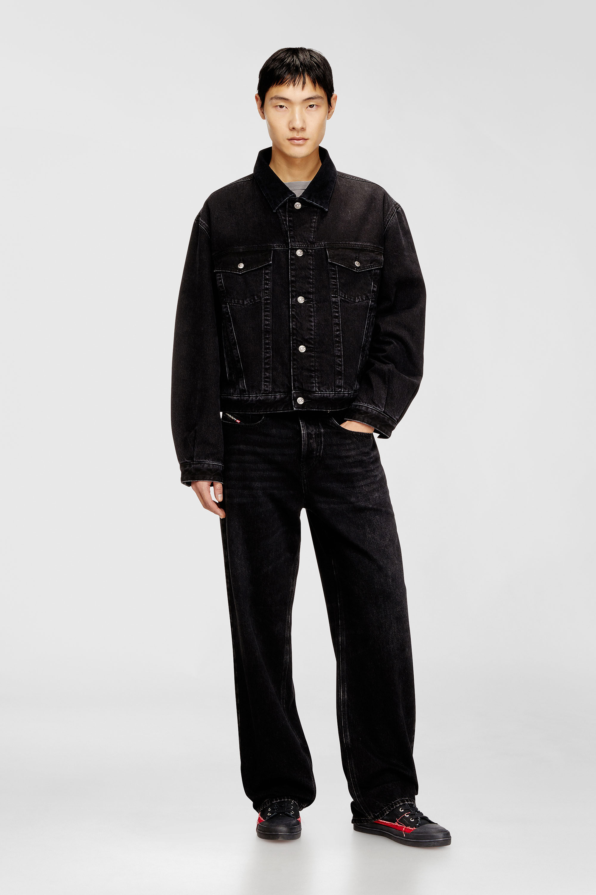 Women's Padded trucker jacket in denim | Black | Diesel {{Country}}