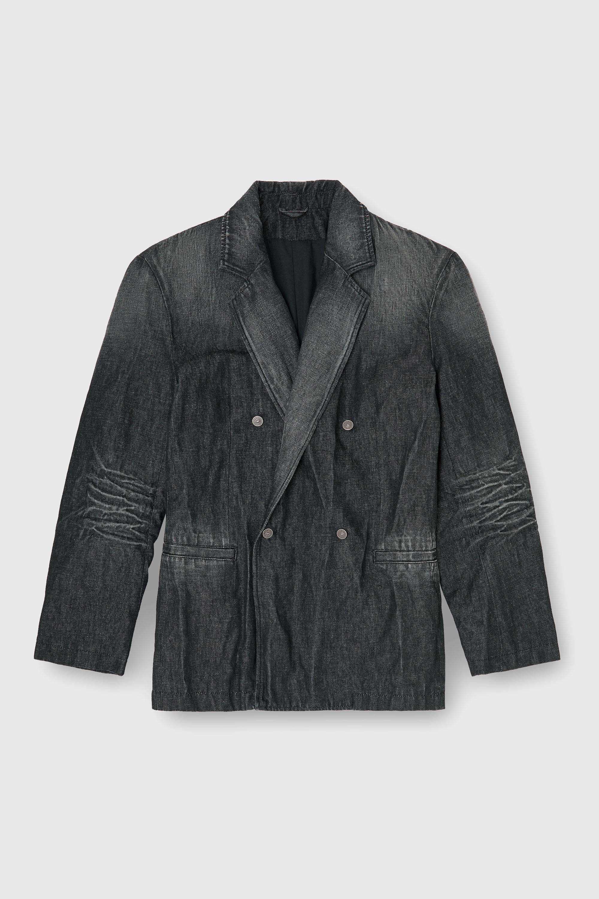 Men's Double-breasted blazer in creased denim | Black | Diesel TR